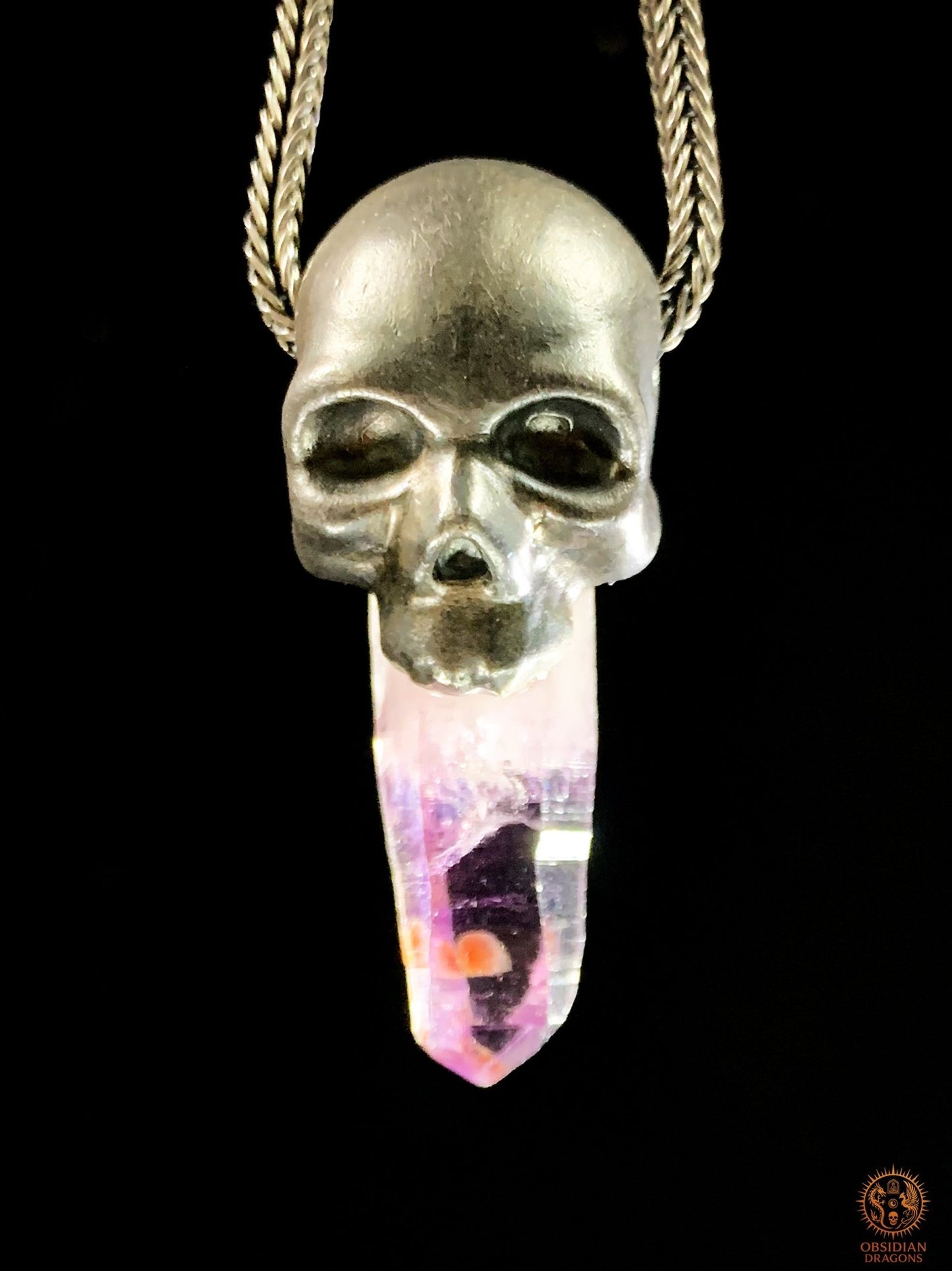 Pendentif Crâne en Argent – Pointe d’Améthyste de Vera Cruz | obsidian dragons