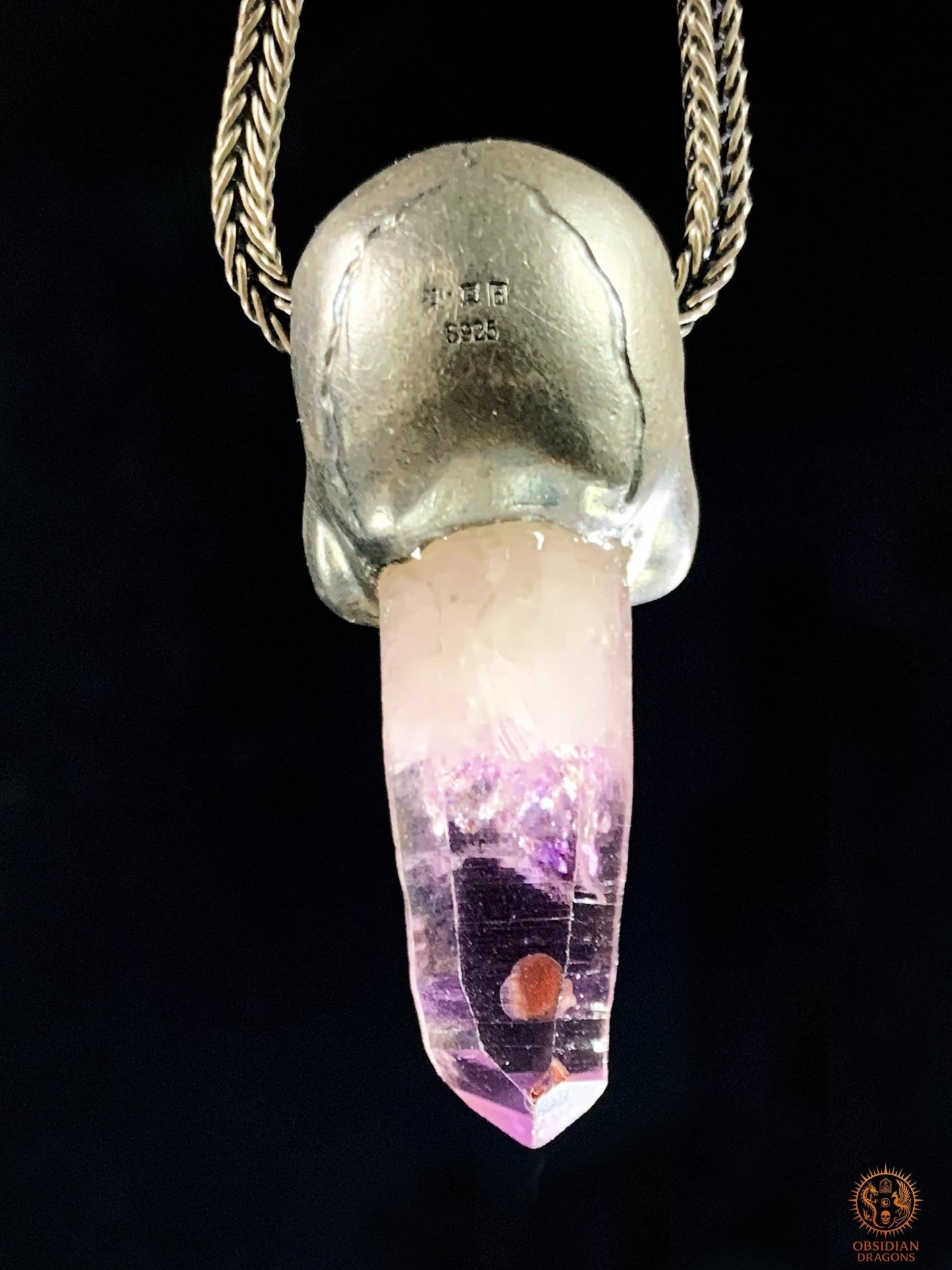 Pendentif Crâne en Argent – Pointe d’Améthyste de Vera Cruz | obsidian dragons