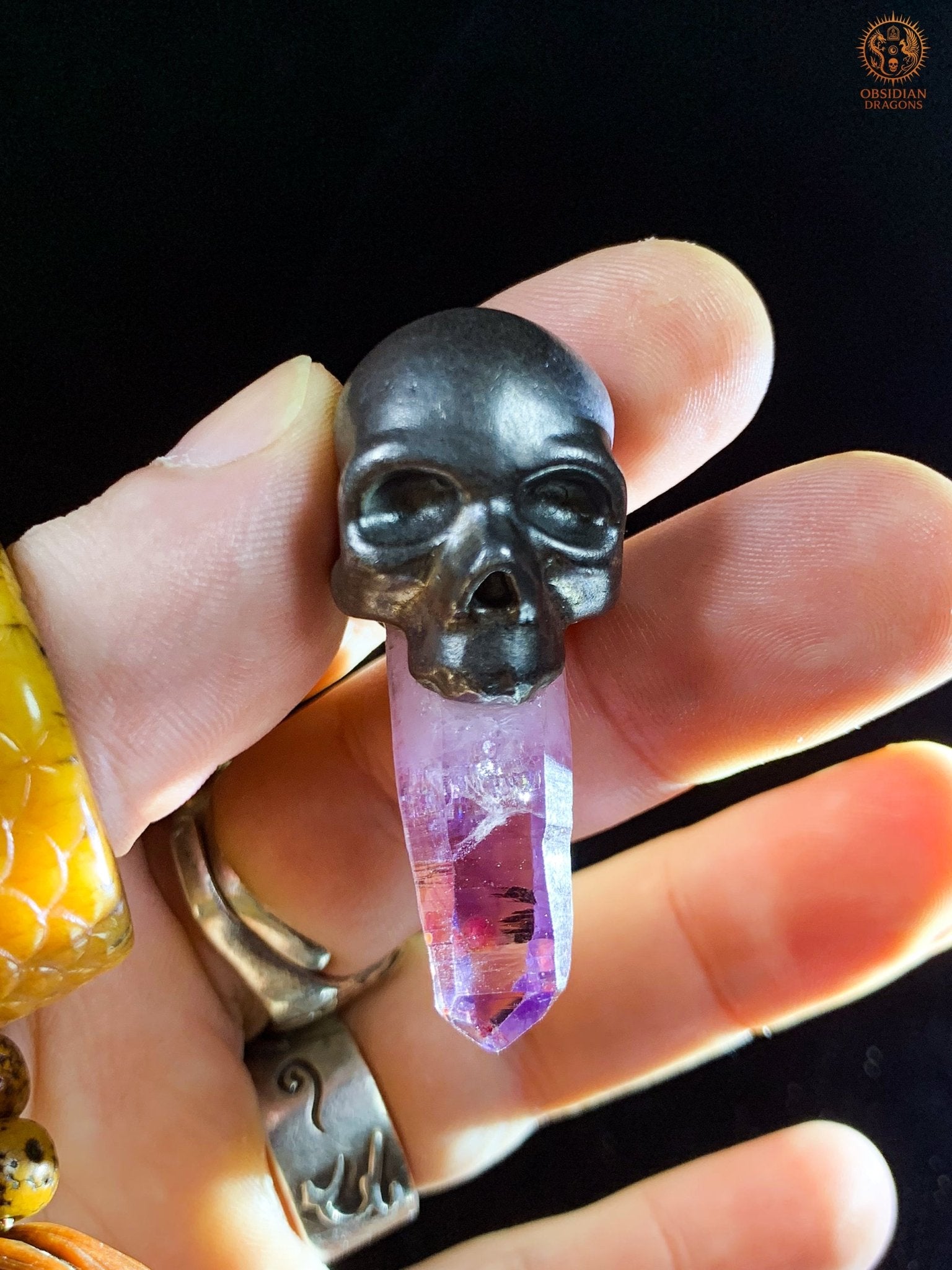 Pendentif Crâne en Argent – Pointe d’Améthyste de Vera Cruz | obsidian dragons