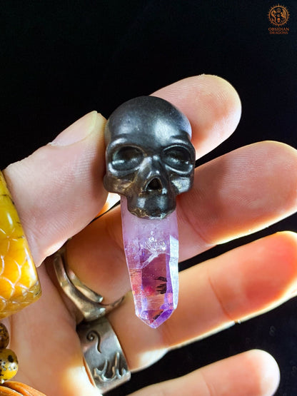 Pendentif Crâne en Argent – Pointe d’Améthyste de Vera Cruz | obsidian dragons