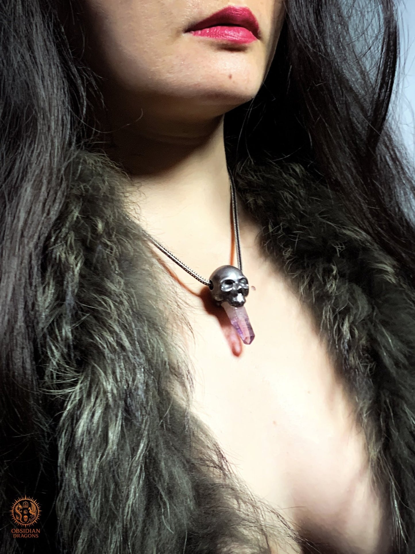 Pendentif Crâne en Argent – Pointe d’Améthyste de Vera Cruz | obsidian dragons