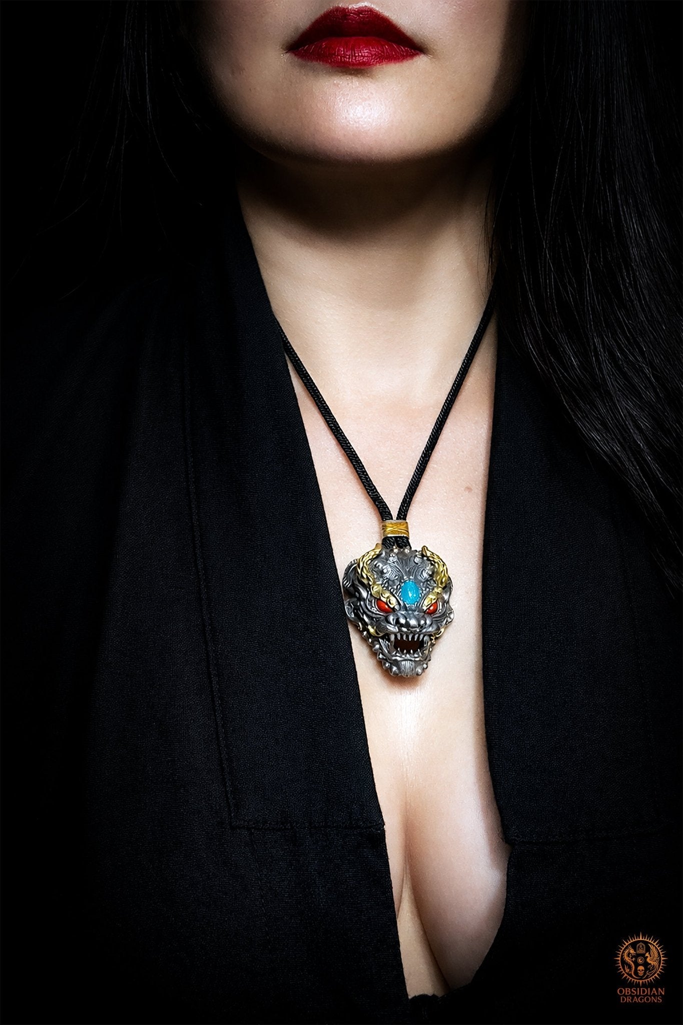 Pendentif Dragon - Turquoise – Clochette Protectrice Taoïste - obsidian dragons