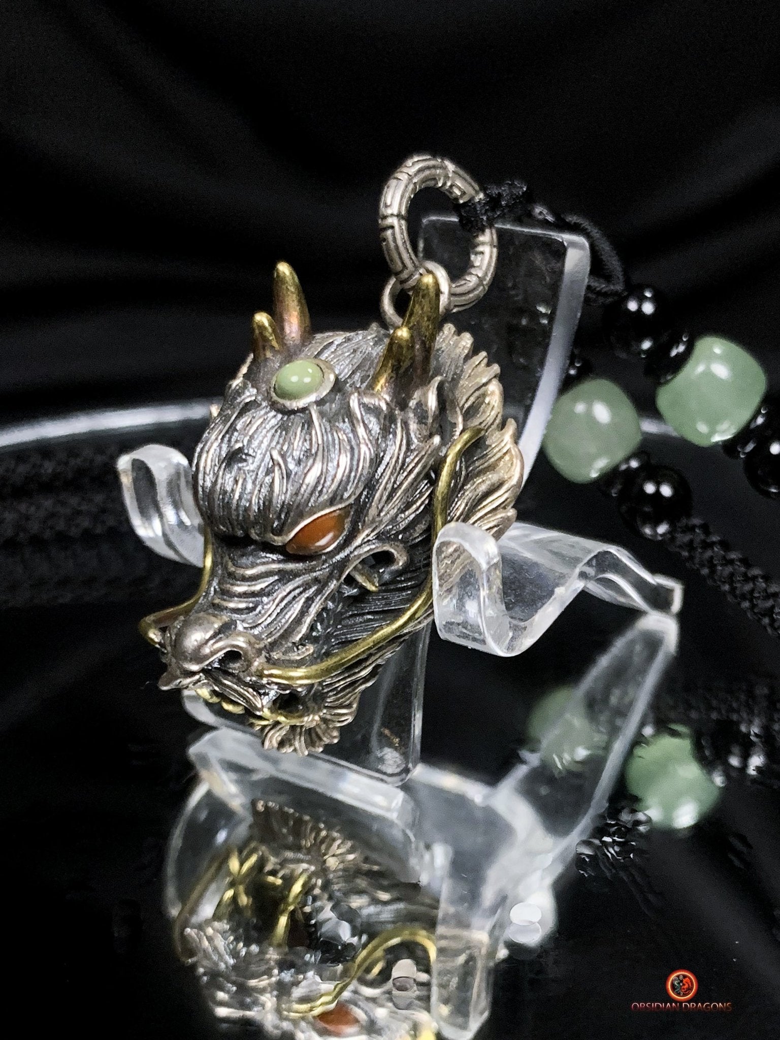 Pendentif Dragon en Argent 925 - Amulette Feng Shui | obsidian dragons