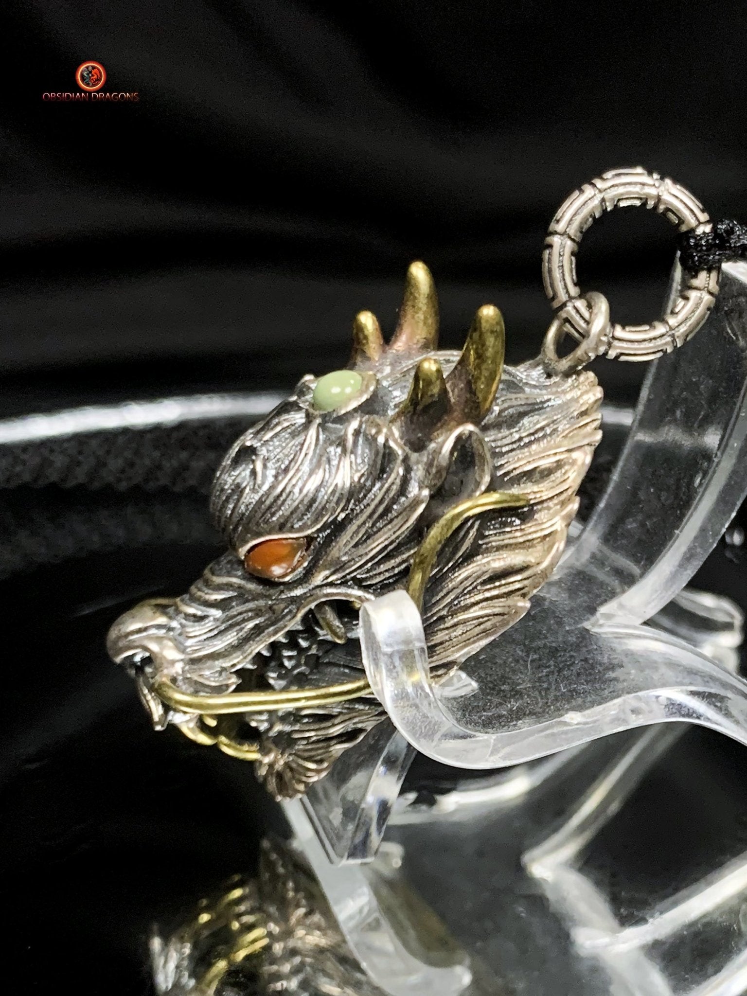 Pendentif Dragon en Argent 925 - Amulette Feng Shui | obsidian dragons