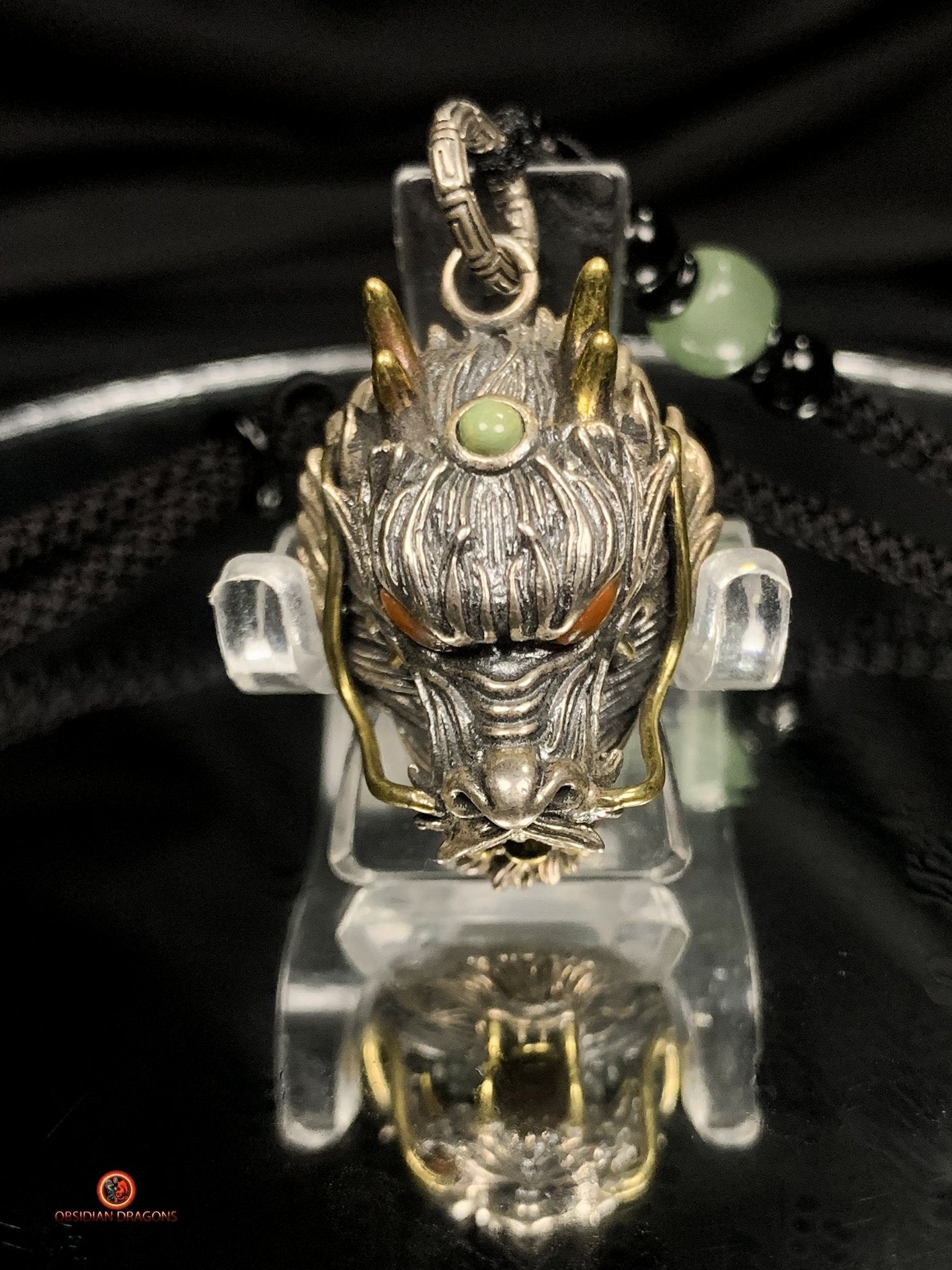 Pendentif Dragon en Argent 925 - Amulette Feng Shui | obsidian dragons
