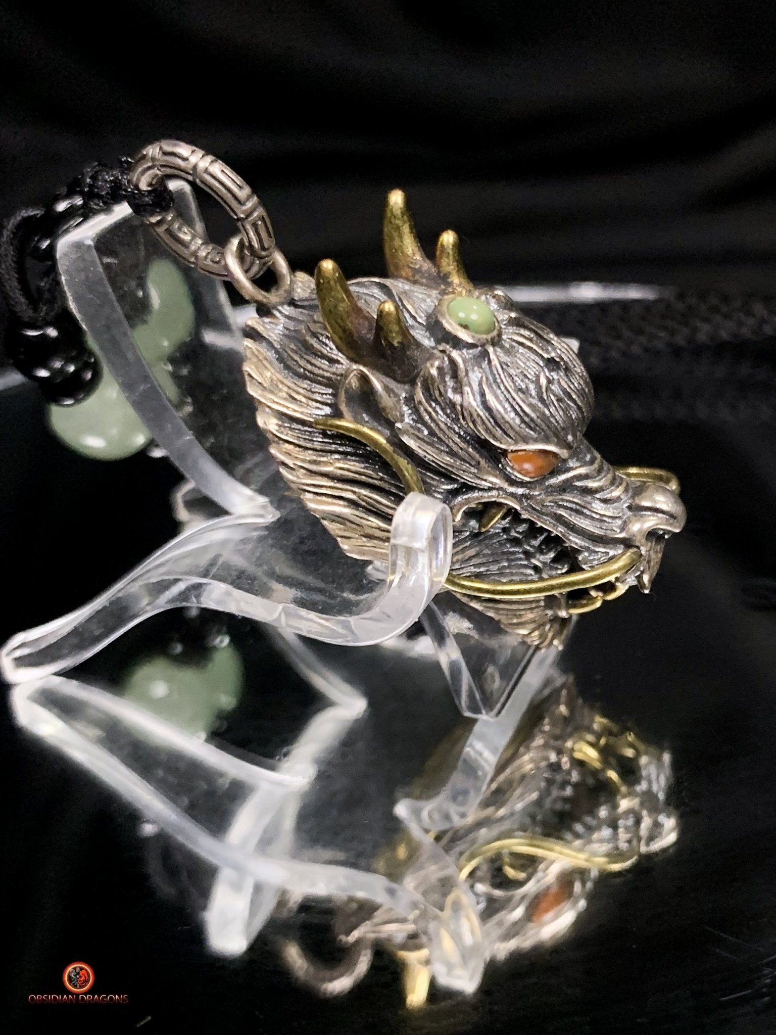 Pendentif Dragon en Argent 925 - Amulette Feng Shui | obsidian dragons