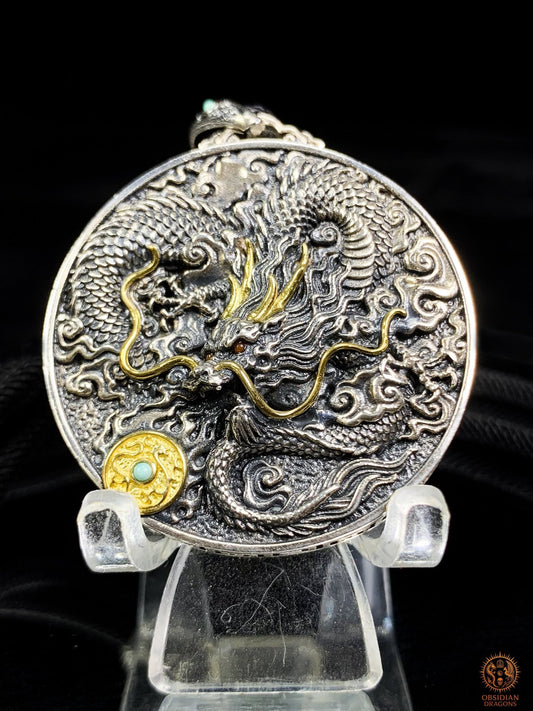 Pendentif Dragon en Argent 925 – Turquoise & Agate nan hong | obsidian dragons