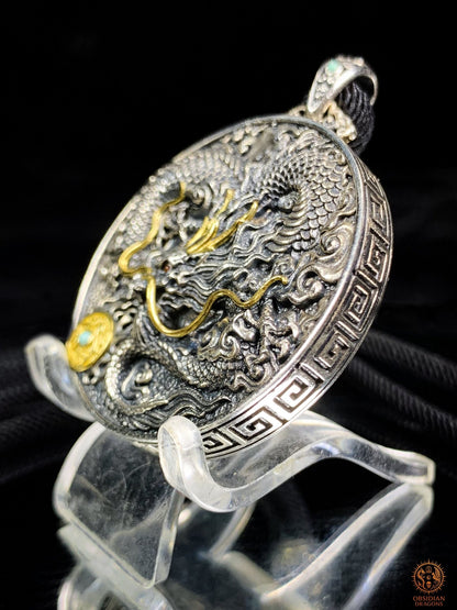 Pendentif Dragon en Argent 925 – Turquoise & Agate nan hong | obsidian dragons