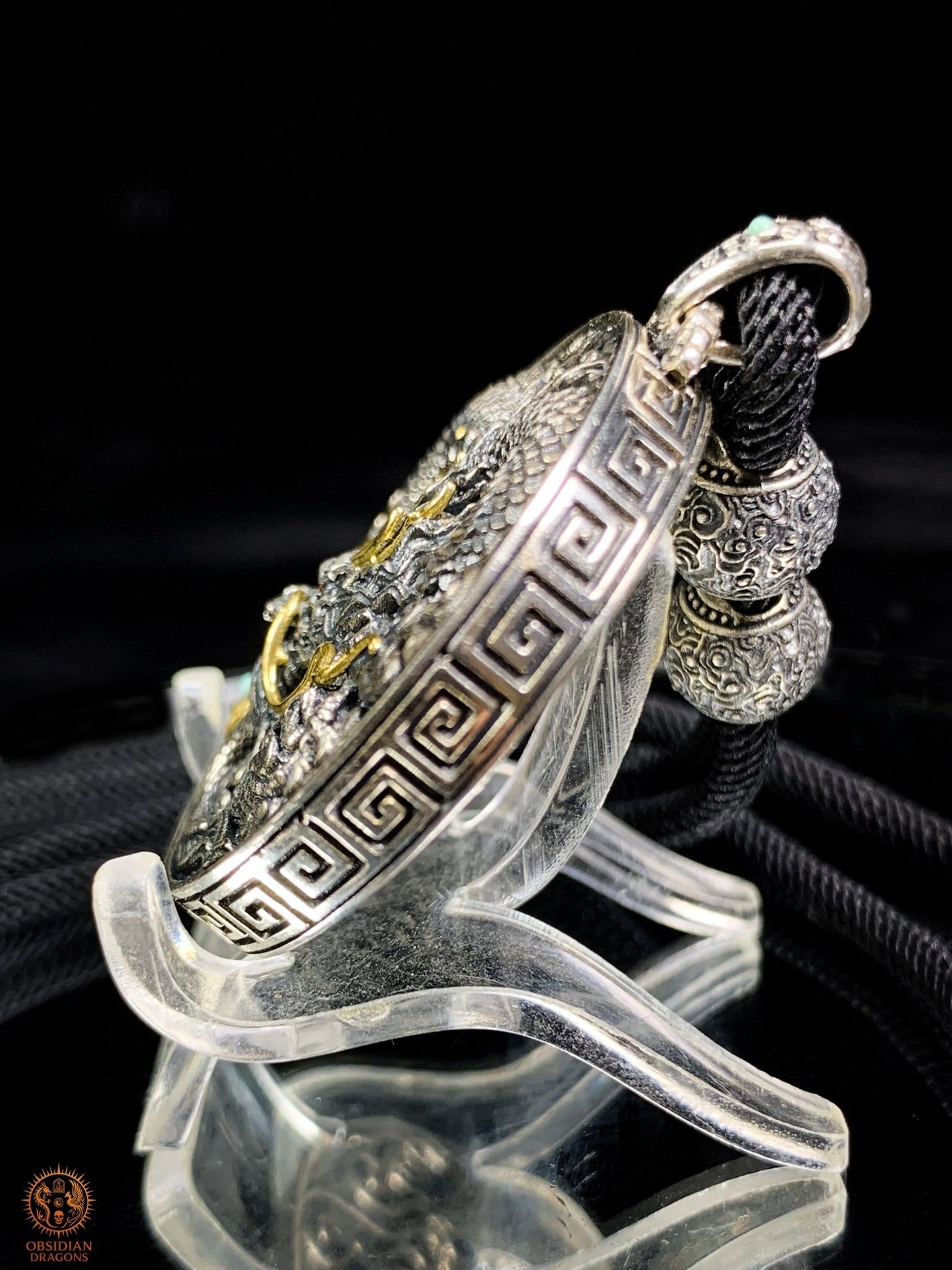 Pendentif Dragon en Argent 925 – Turquoise & Agate nan hong | obsidian dragons