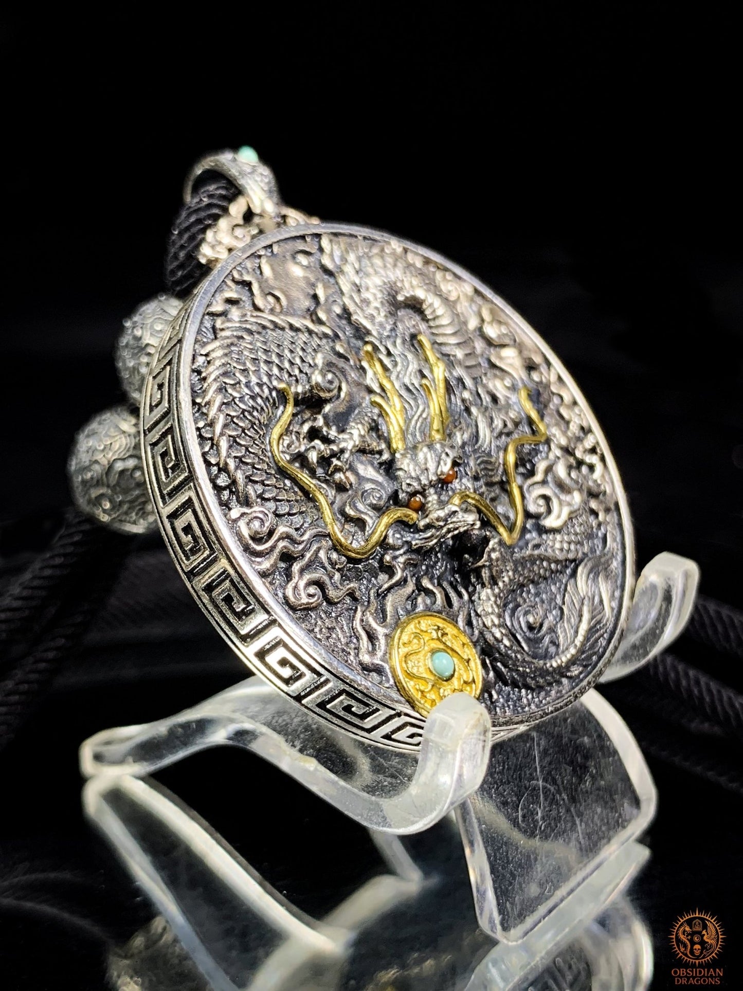 Pendentif Dragon en Argent 925 – Turquoise & Agate nan hong | obsidian dragons