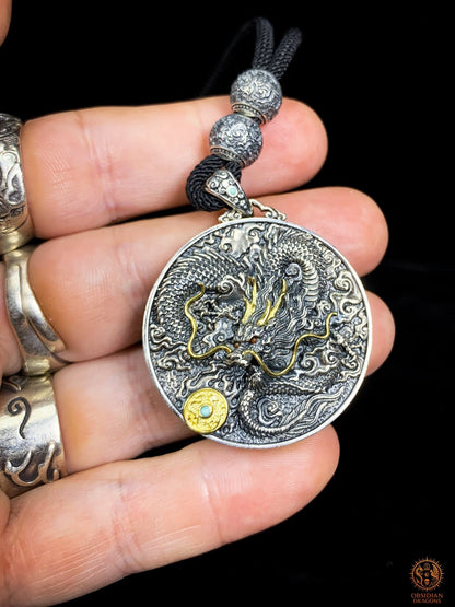 Pendentif Dragon en Argent 925 – Turquoise & Agate nan hong - obsidian dragons