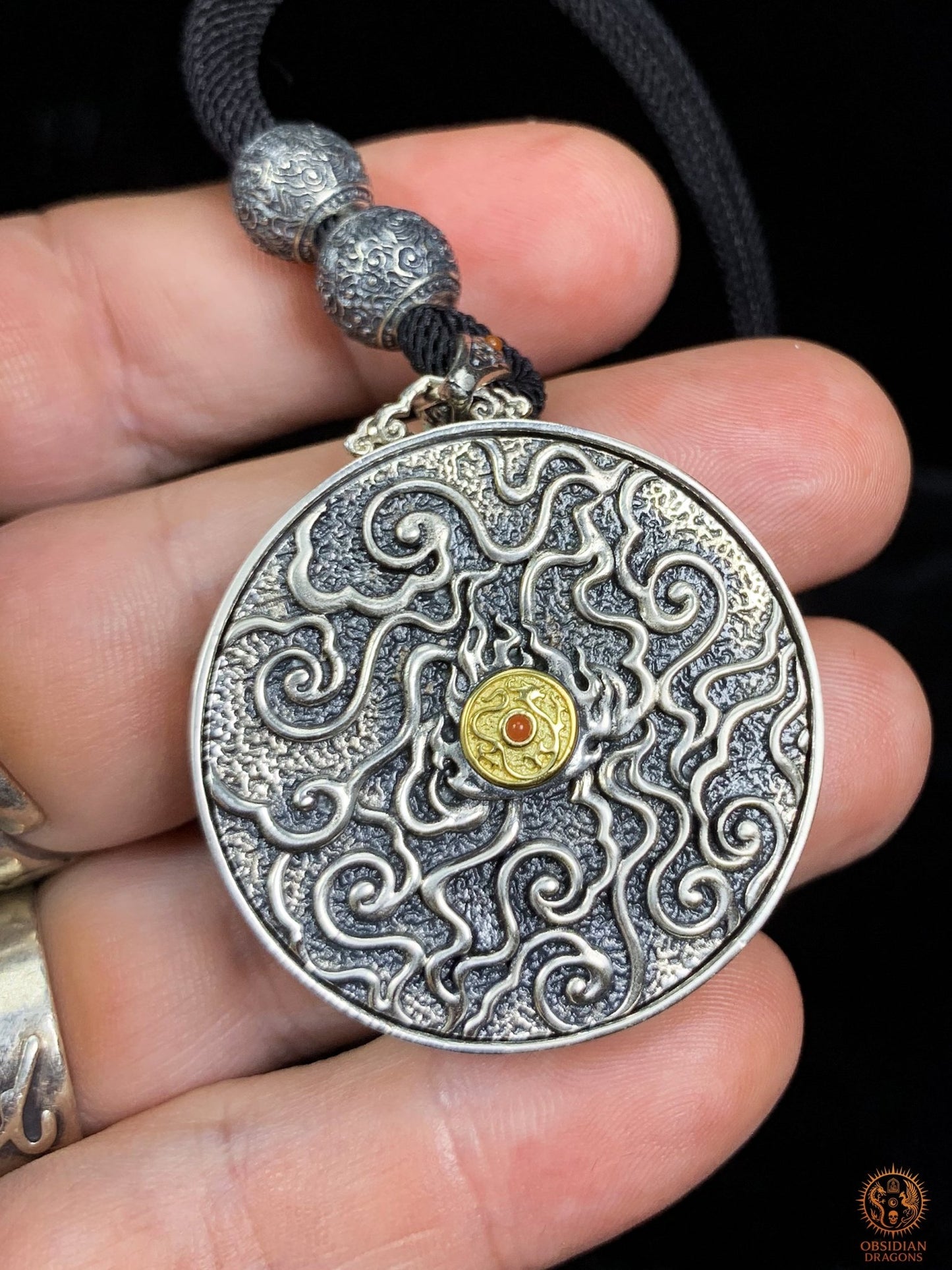 Pendentif Dragon en Argent 925 – Turquoise & Agate nan hong - obsidian dragons