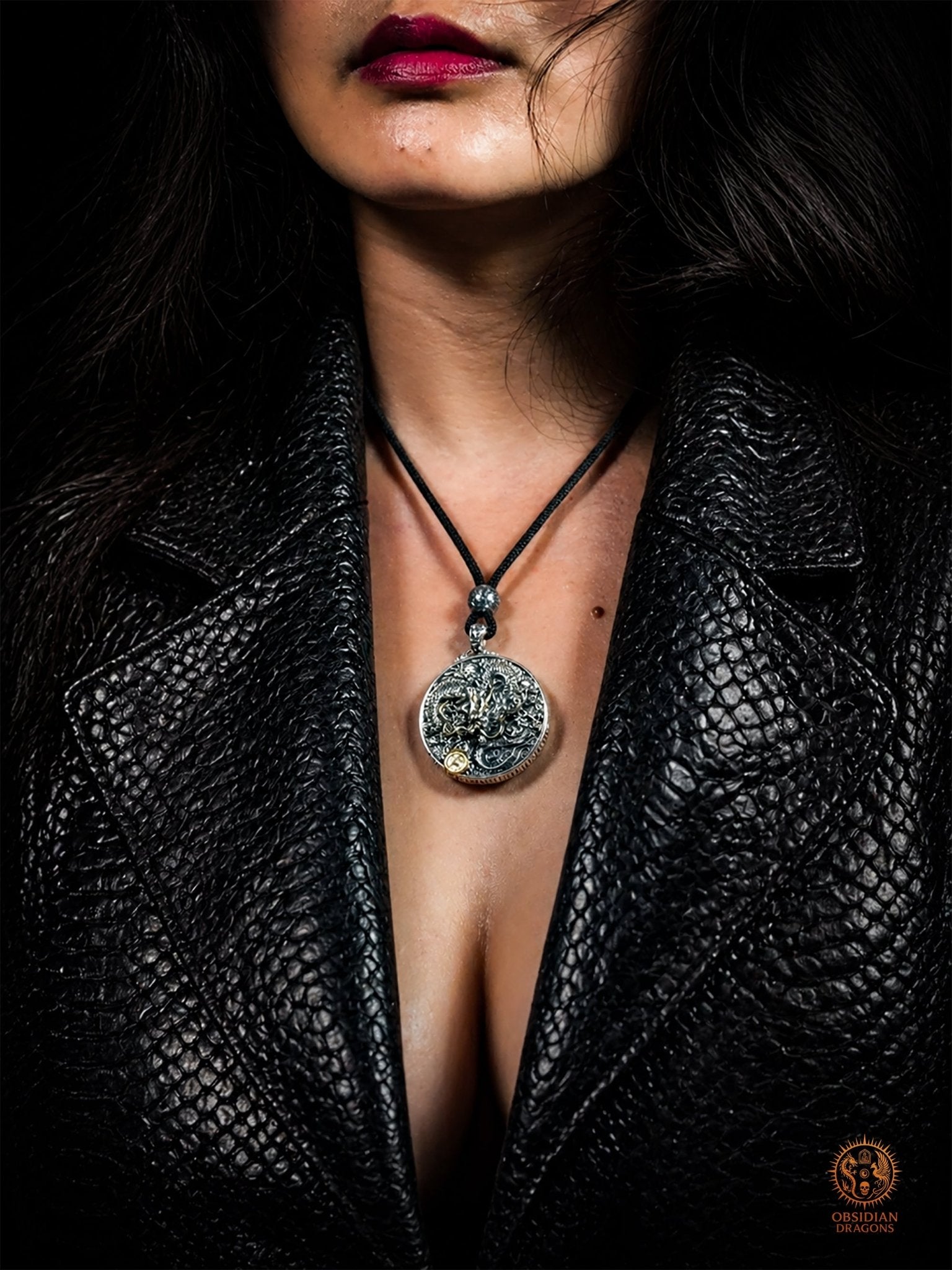 Pendentif Dragon en Argent 925 – Turquoise & Agate nan hong | obsidian dragons