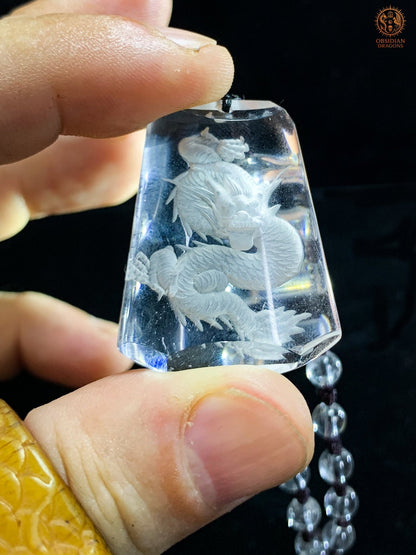 Pendentif Dragon en Cristal de Roche – Intaille - Glyptique - obsidian dragons