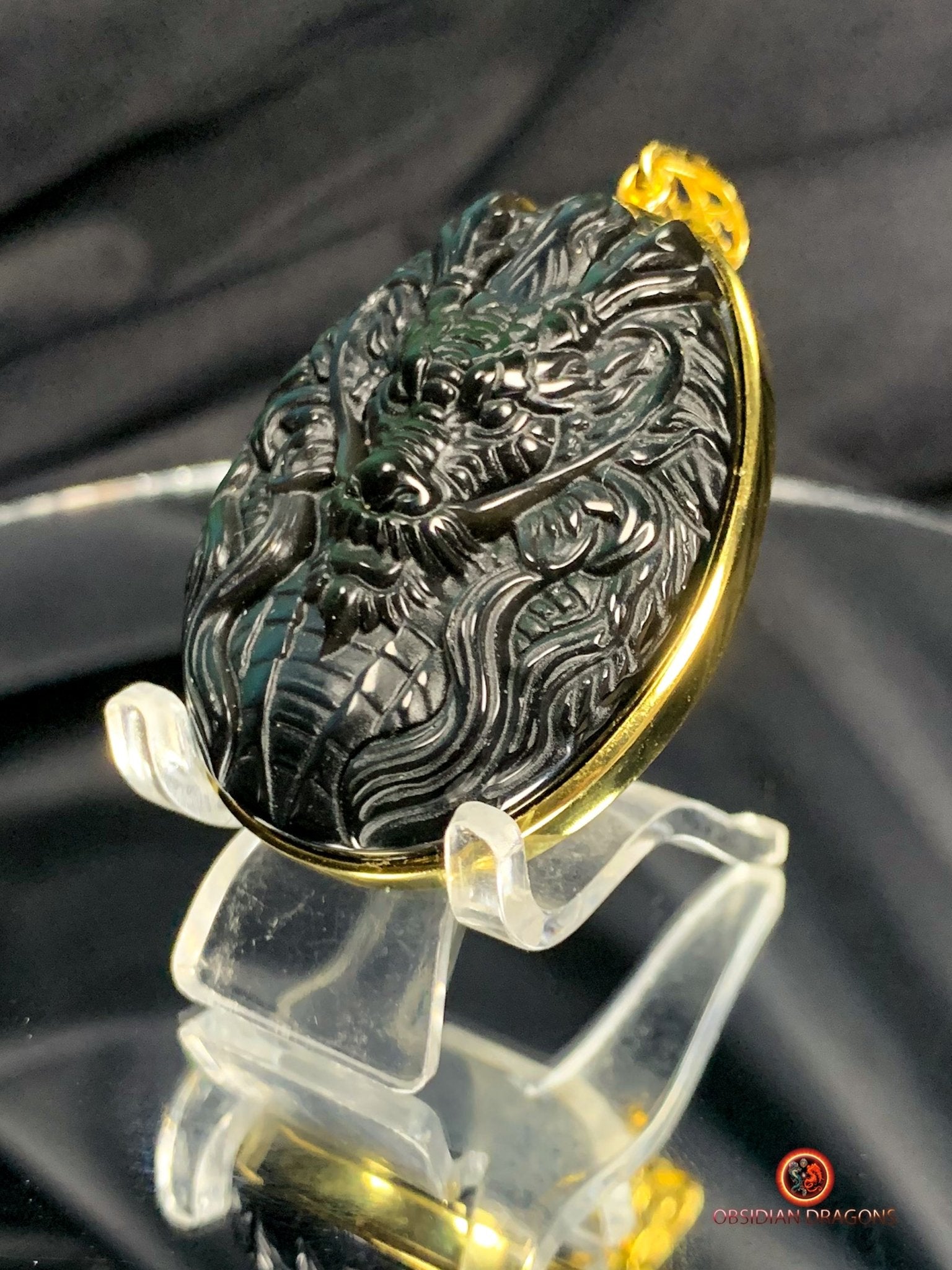 Pendentif Dragon en Obsidienne Œil Céleste - or et Argent | obsidian dragons