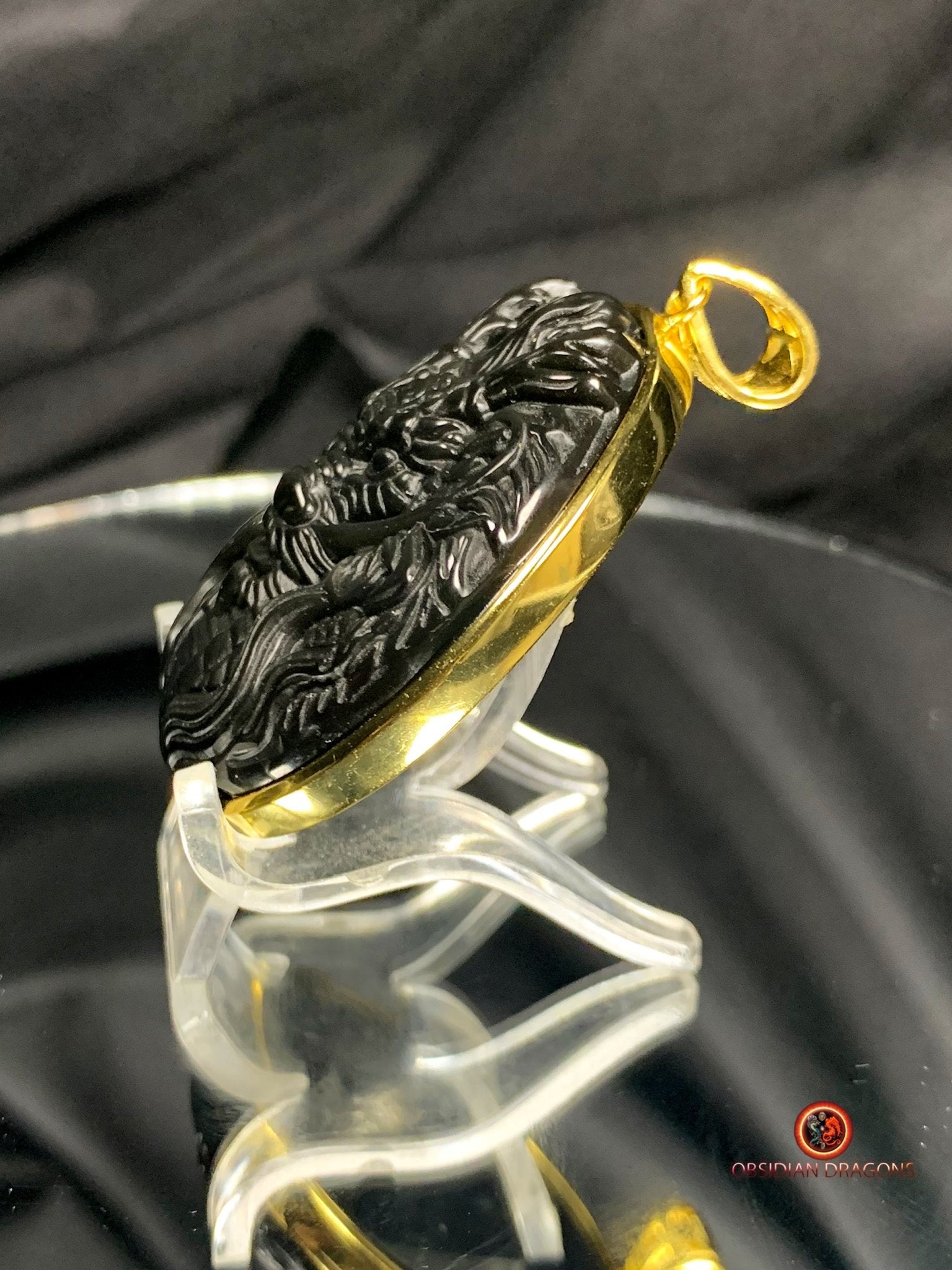 Pendentif Dragon en Obsidienne Œil Céleste - or et Argent | obsidian dragons