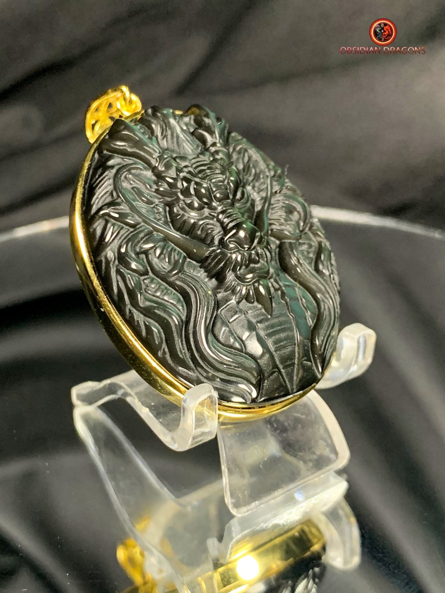 Pendentif Dragon en Obsidienne Œil Céleste - or et Argent | obsidian dragons