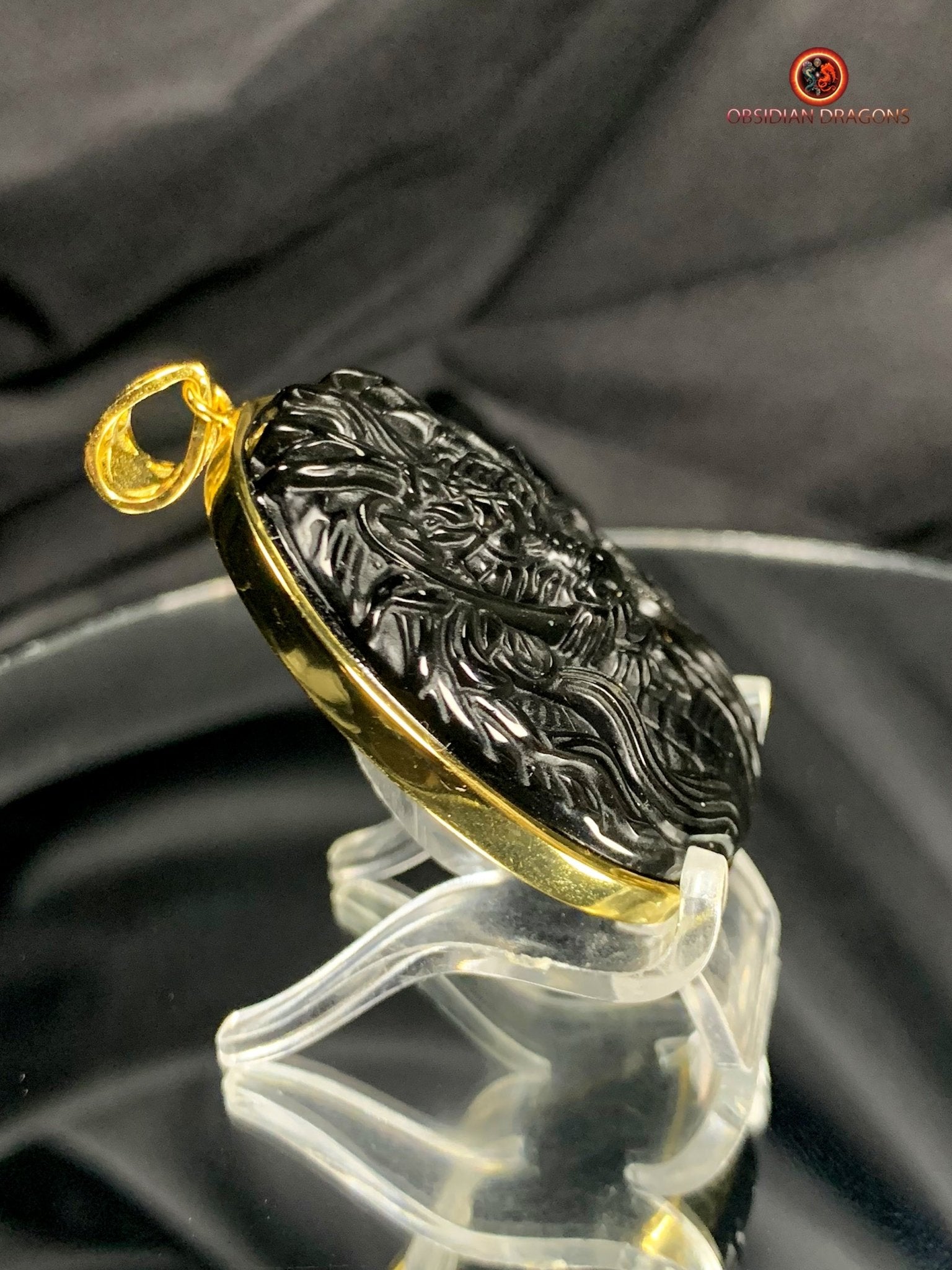 Pendentif Dragon en Obsidienne Œil Céleste - or et Argent | obsidian dragons