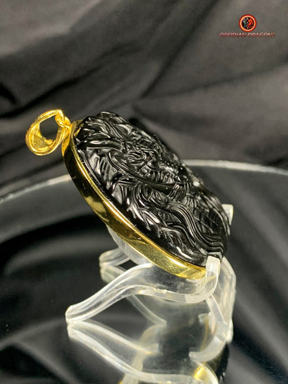 Pendentif Dragon en Obsidienne Œil Céleste - or et Argent | obsidian dragons