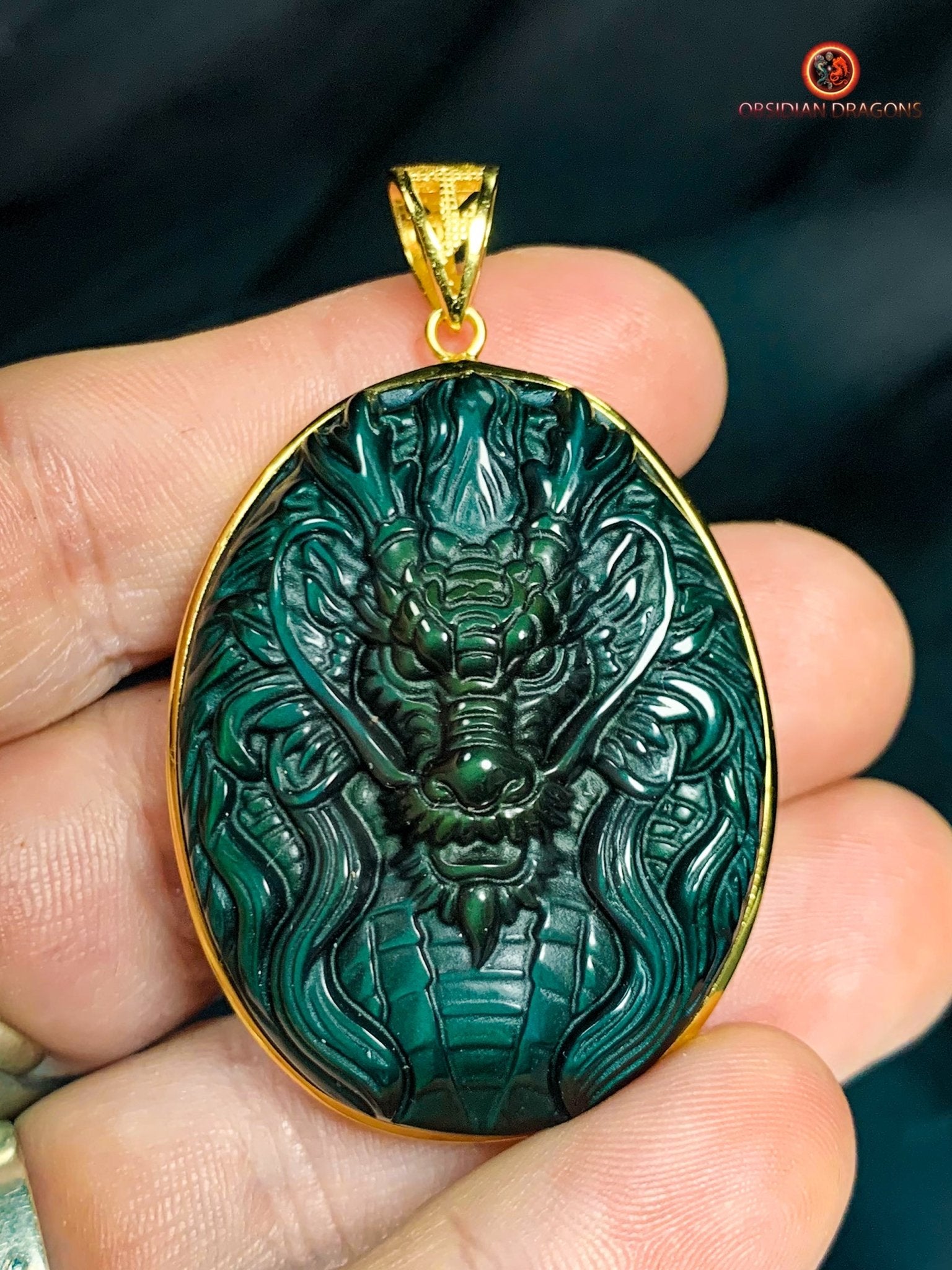 Pendentif Dragon en Obsidienne Œil Céleste - or et Argent | obsidian dragons