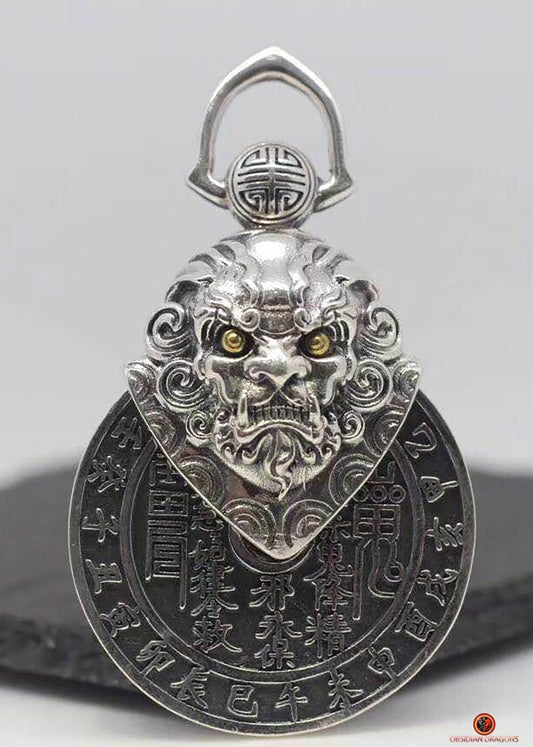 Pendentif Feng Shui en Argent 925 – Lion Gardien Protecteur | obsidian dragons