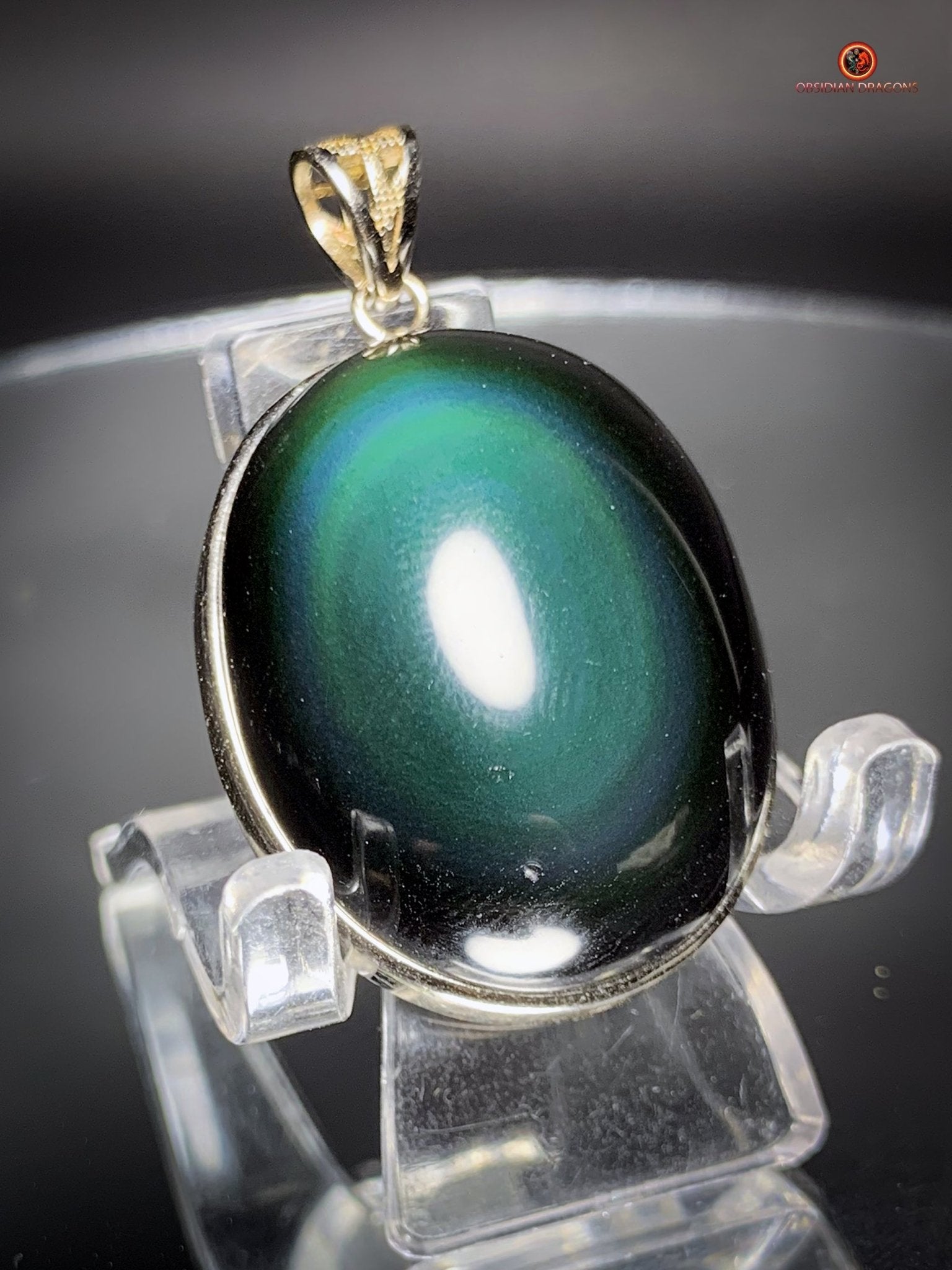 Pendentif en Obsidienne Œil Céleste - Argent 925 - Médaillon Unique | obsidian dragons