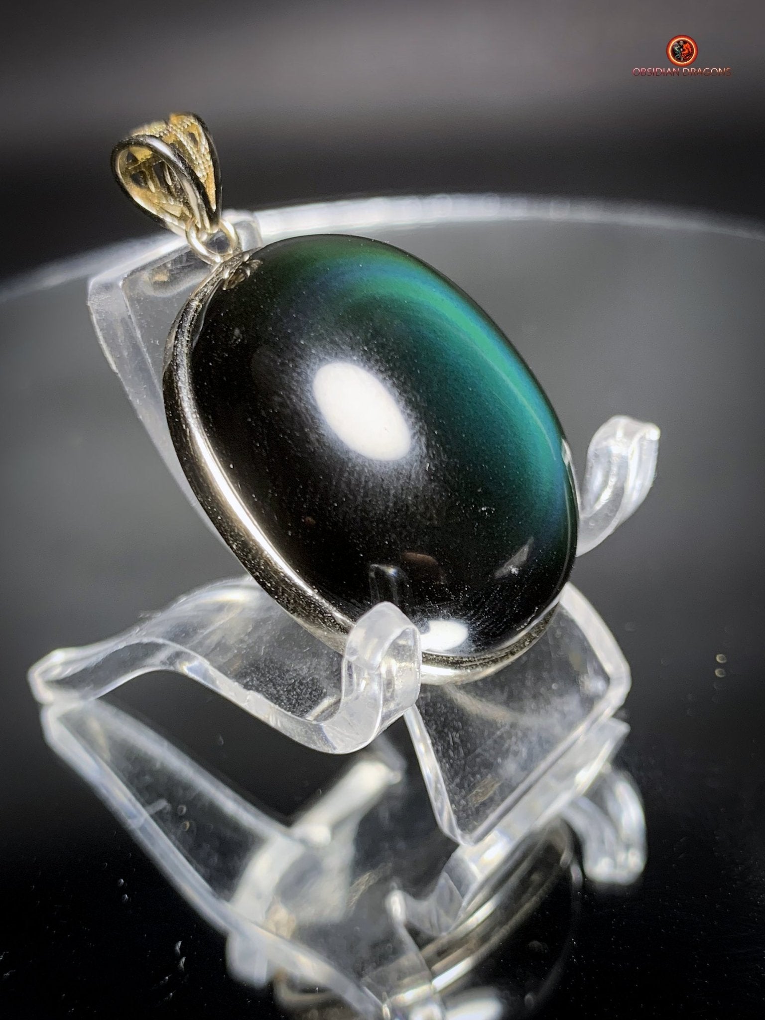 Pendentif en Obsidienne Œil Céleste - Argent 925 - Médaillon Unique | obsidian dragons