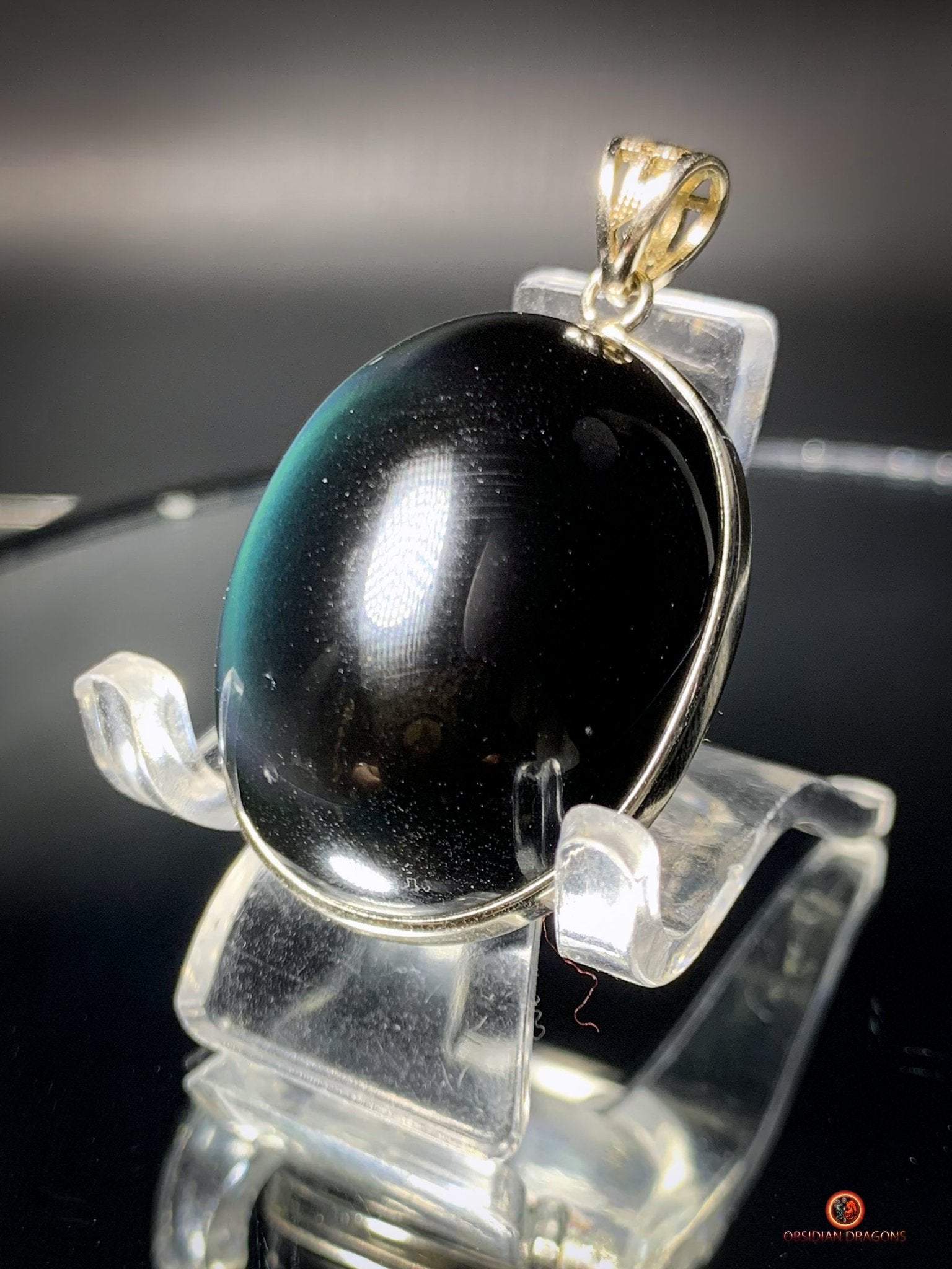 Pendentif en Obsidienne Œil Céleste - Argent 925 - Médaillon Unique | obsidian dragons