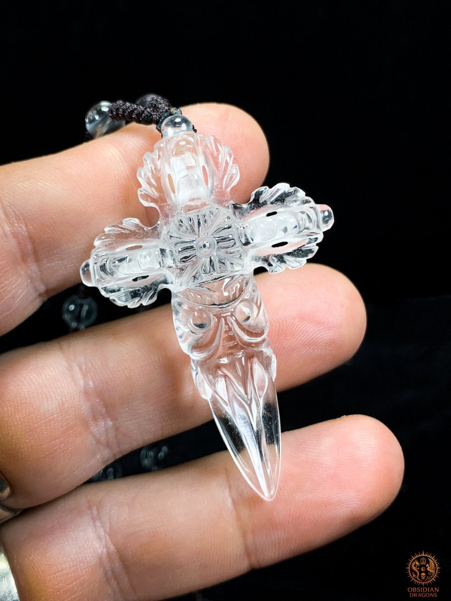 Pendentif Phurba en Cristal de Roche naturel - Vaincre les démons | obsidian dragons