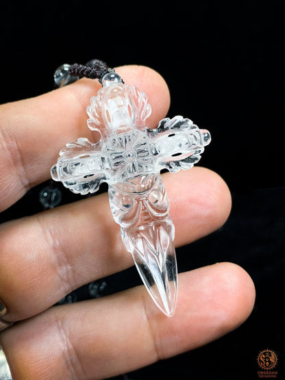 Pendentif Phurba en Cristal de Roche naturel - Vaincre les démons | obsidian dragons