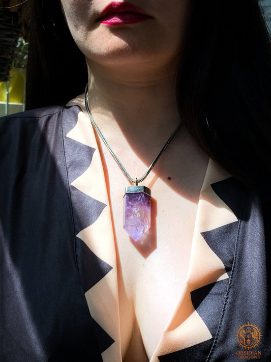 Pendentif Pointe de Cristal - Améthyste - Feu Figé | obsidian dragons
