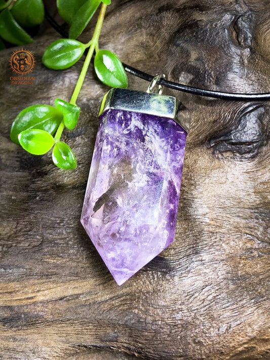 Pendentif Pointe de Cristal - Améthyste - Feu Figé | obsidian dragons
