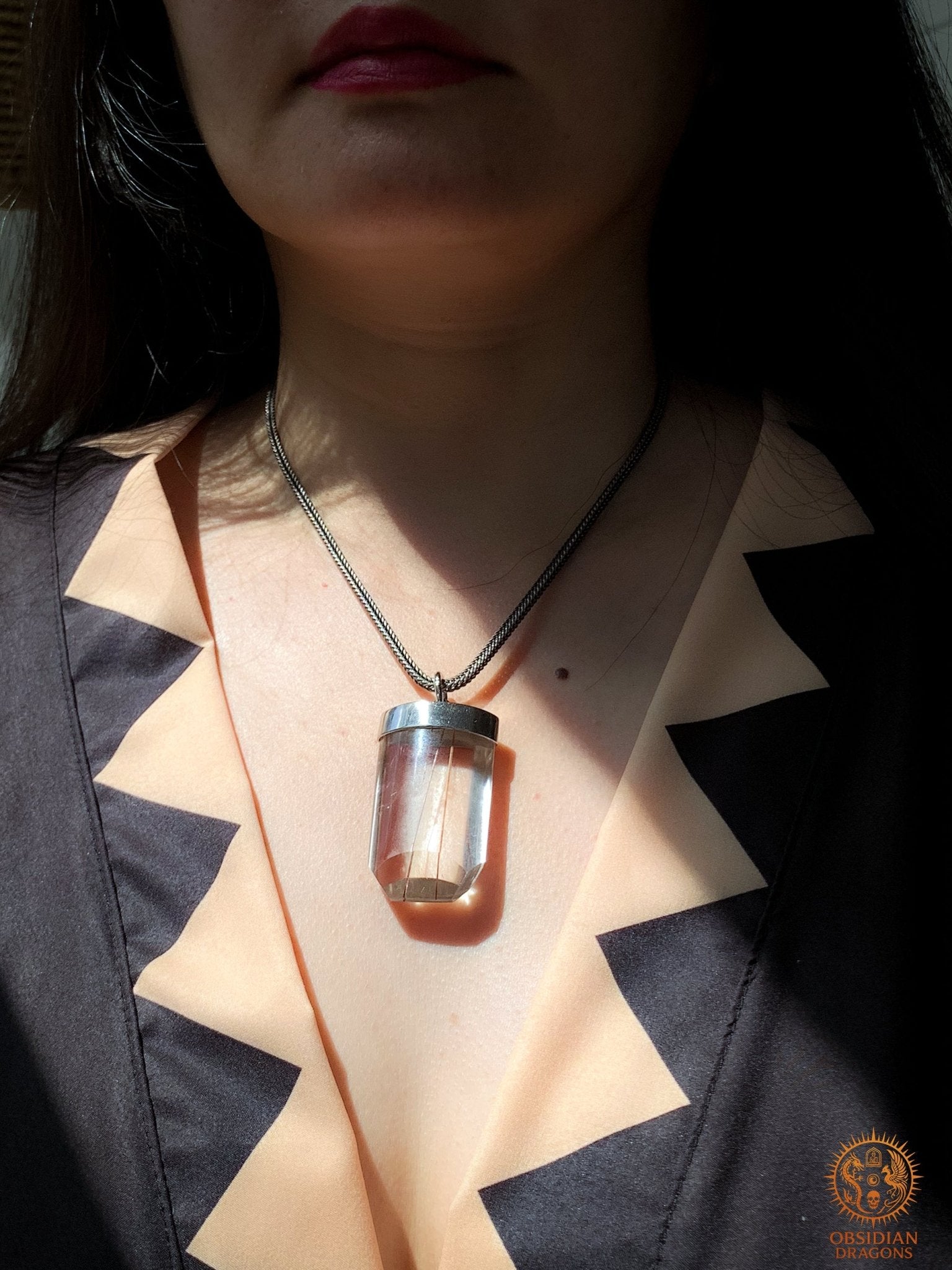 Pendentif Quartz Rutile - Serti argent & or - Éclat Intérieur | obsidian dragons