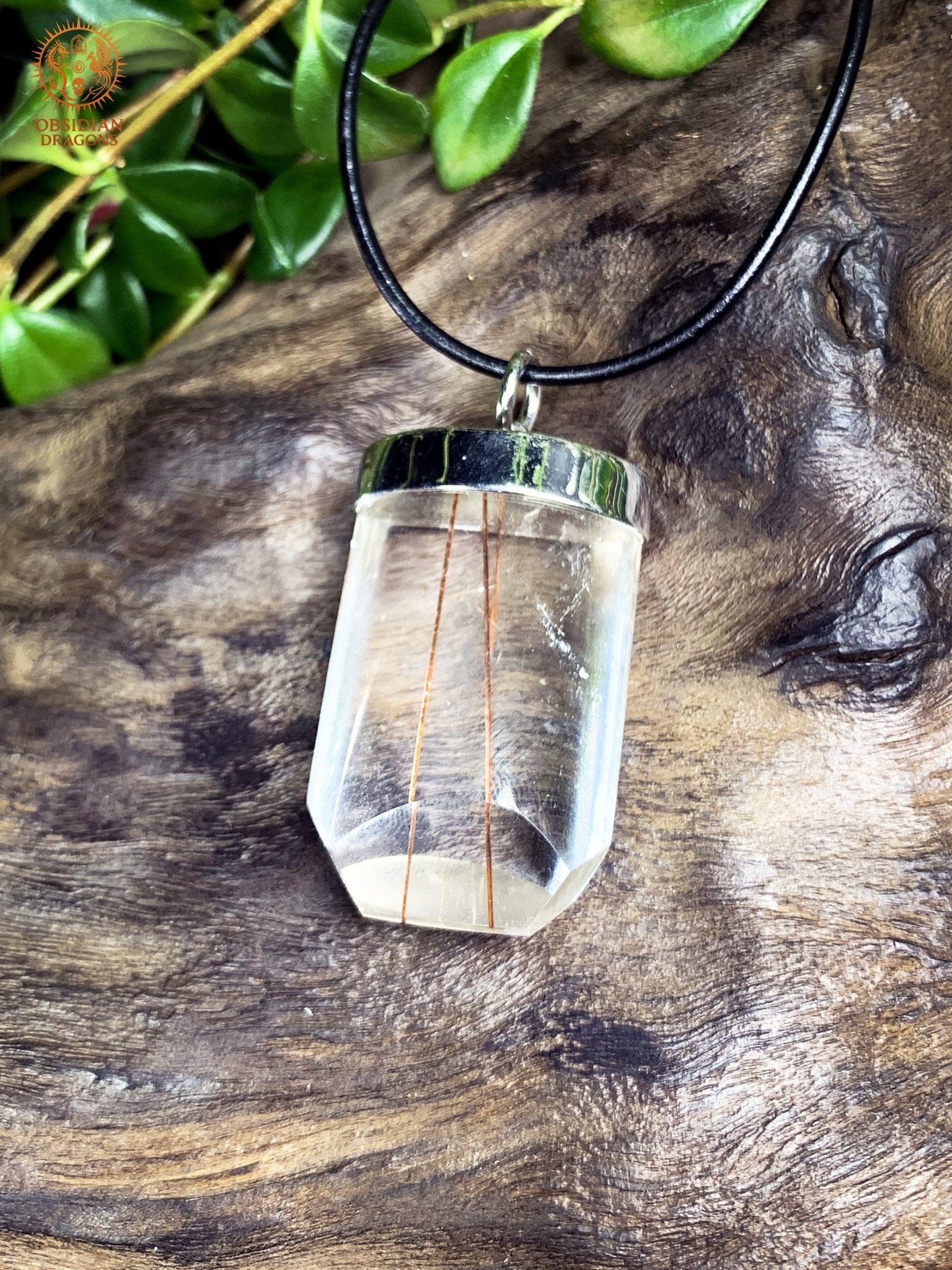 Pendentif Quartz Rutile - Serti argent & or - Éclat Intérieur | obsidian dragons