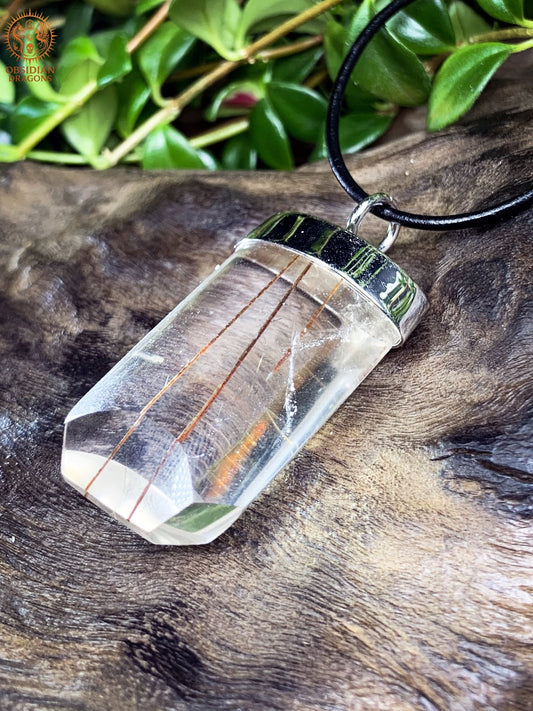 Pendentif Quartz Rutile - Serti argent & or - Éclat Intérieur | obsidian dragons