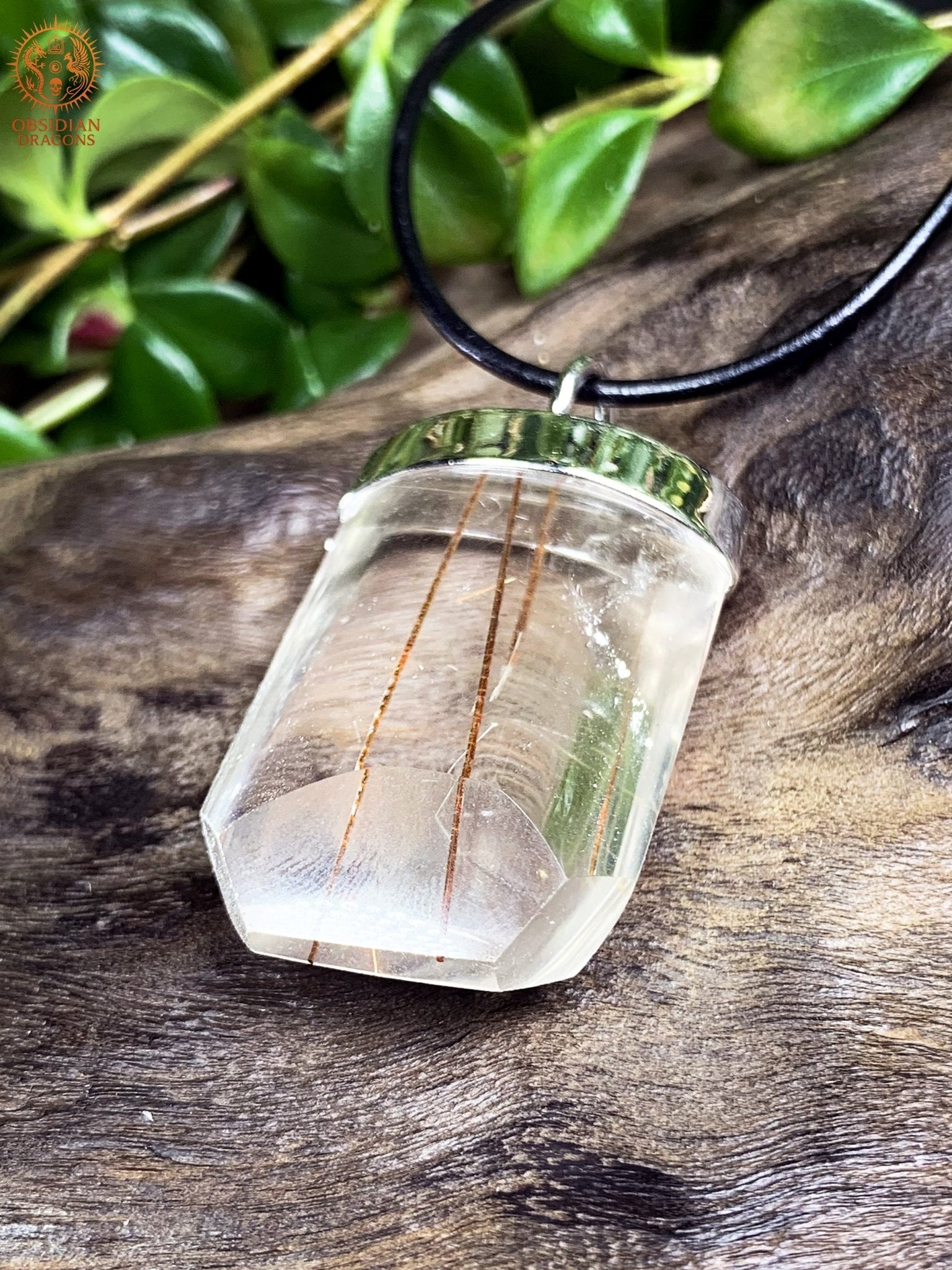 Pendentif Quartz Rutile - Serti argent & or - Éclat Intérieur | obsidian dragons