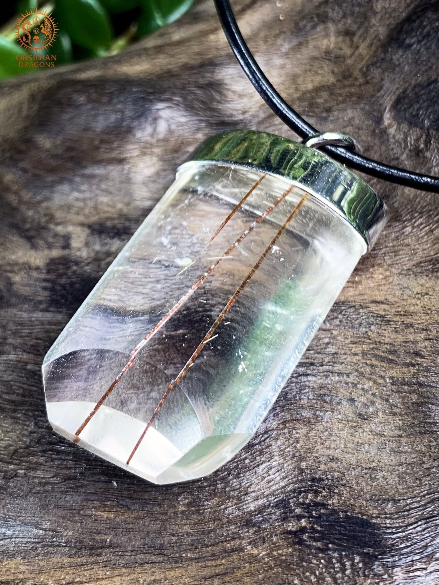Pendentif Quartz Rutile - Serti argent & or - Éclat Intérieur | obsidian dragons