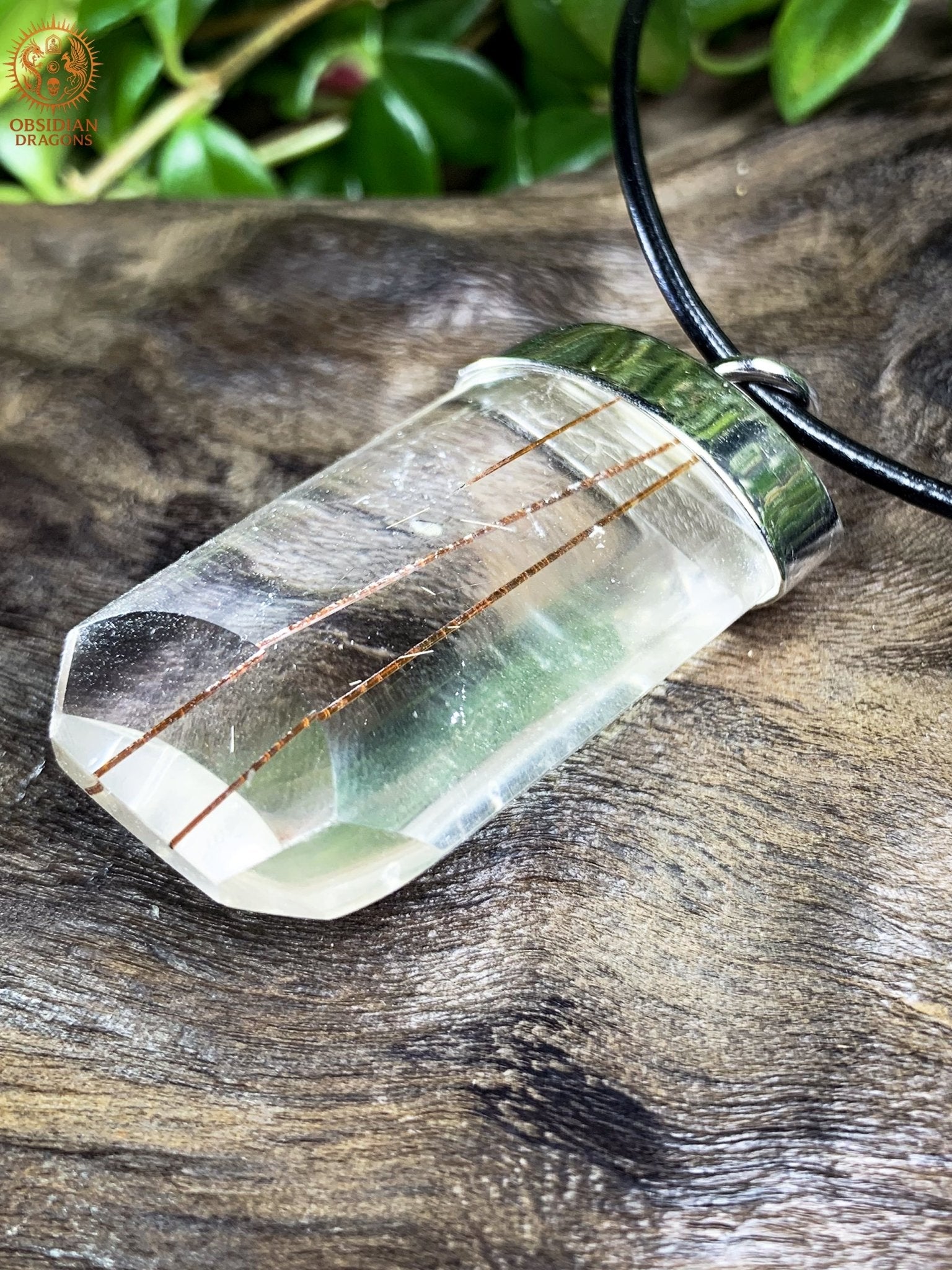 Pendentif Quartz Rutile - Serti argent & or - Éclat Intérieur | obsidian dragons