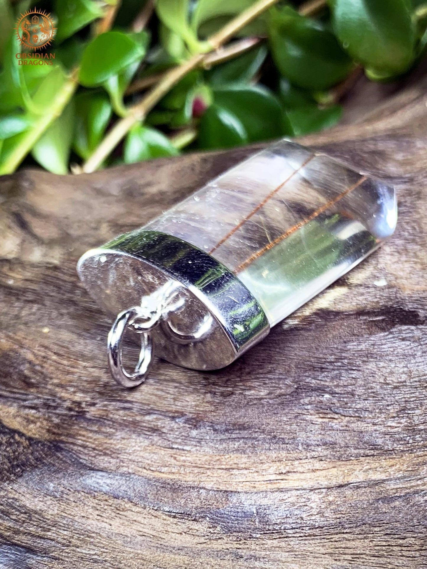 Pendentif Quartz Rutile - Serti argent & or - Éclat Intérieur | obsidian dragons