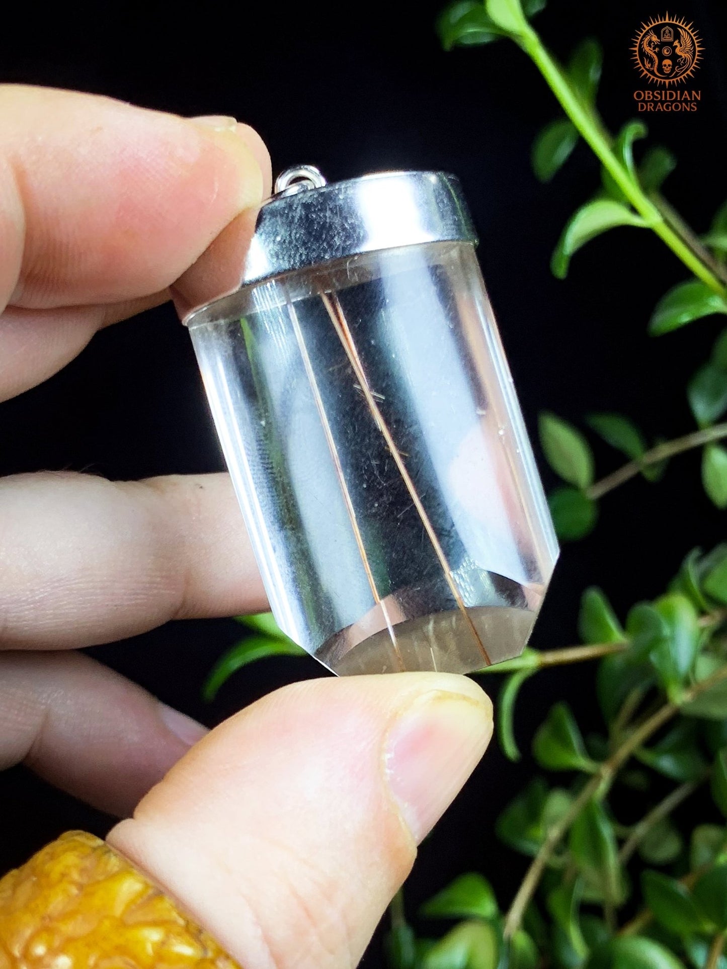 Pendentif Quartz Rutile - Serti argent & or - Éclat Intérieur | obsidian dragons