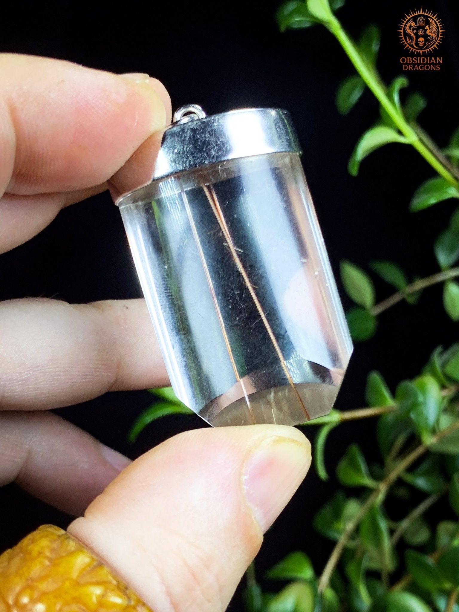 Pendentif Quartz Rutile - Serti argent & or - Éclat Intérieur | obsidian dragons