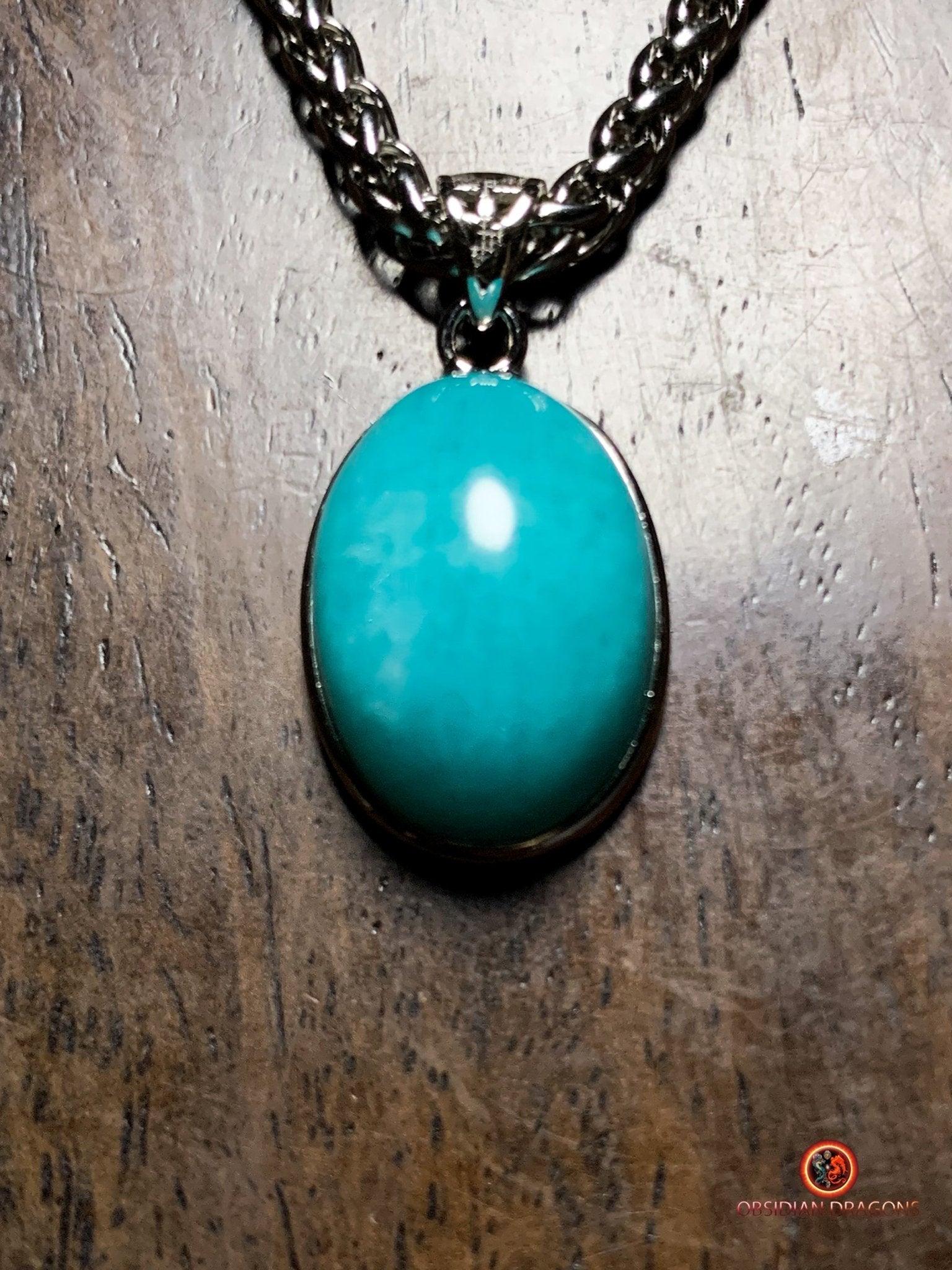 Pendentif amazonite naturelle- serti argent 925- artisanal | obsidian dragons