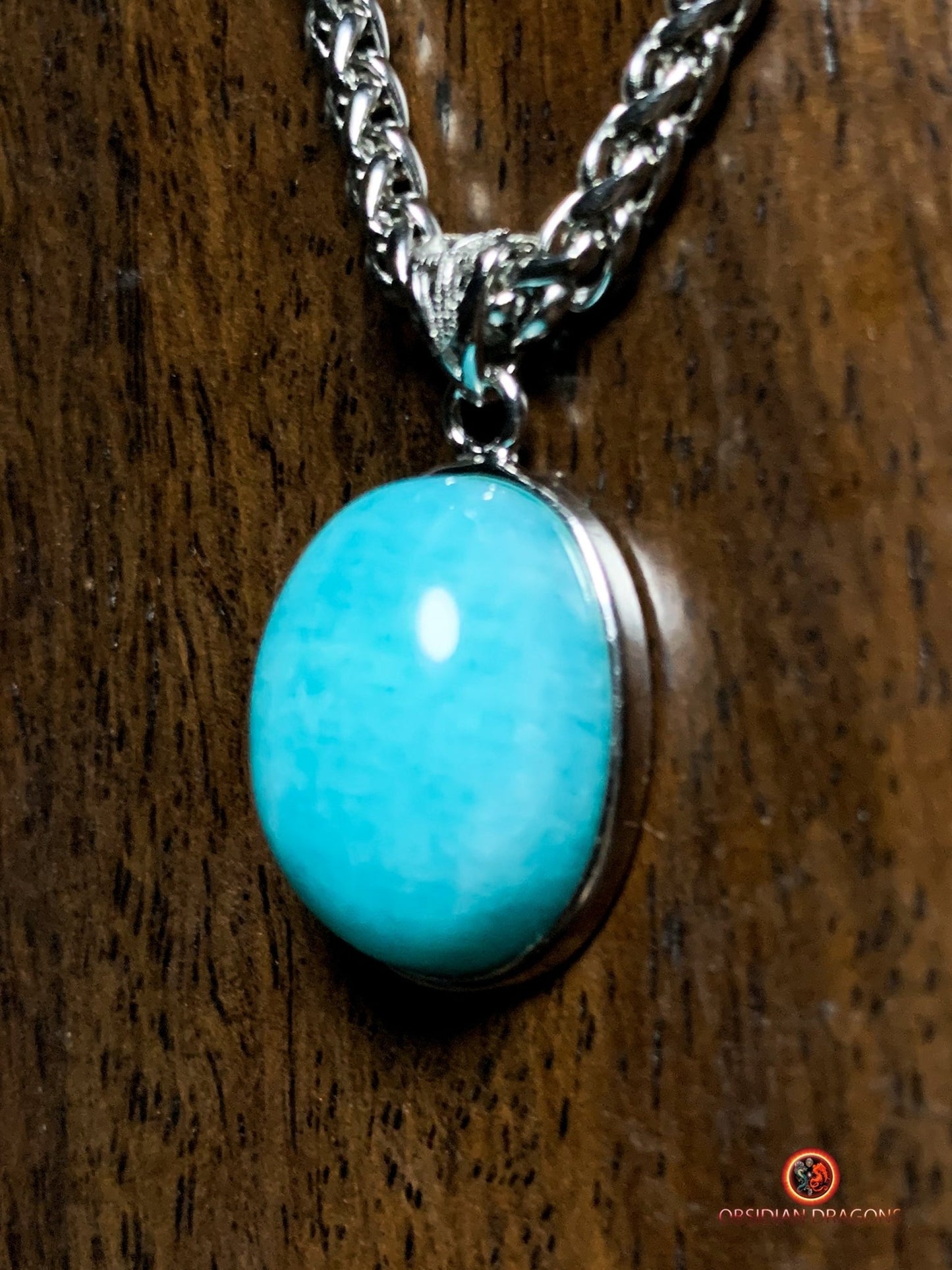 Pendentif amazonite naturelle- serti argent 925- artisanal | obsidian dragons