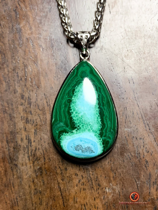 Pendentif chrysocolle malachite - argent 925- artisanal