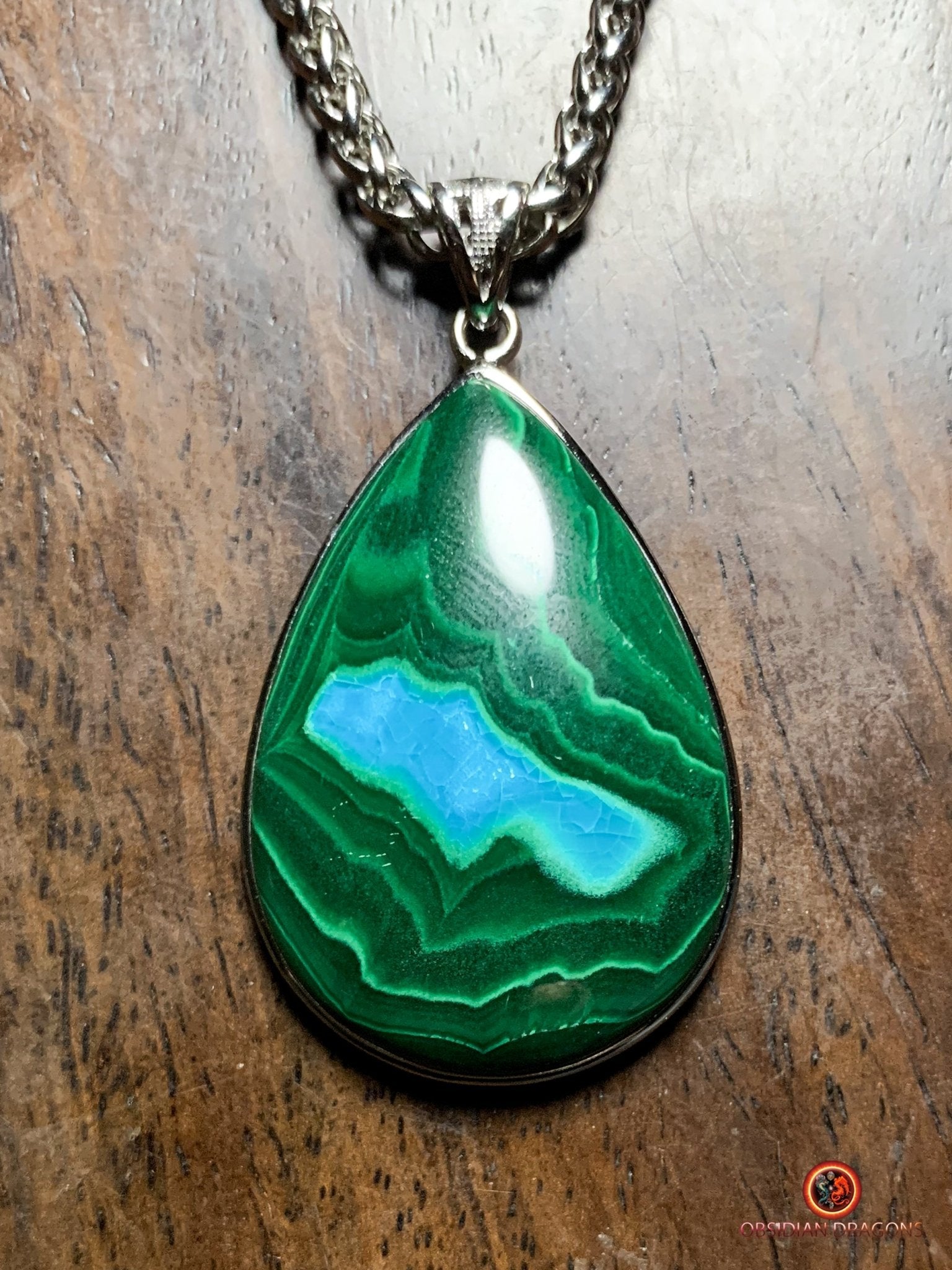 Pendentif chrysocolle malachite authentique- bijou unique | obsidian dragons