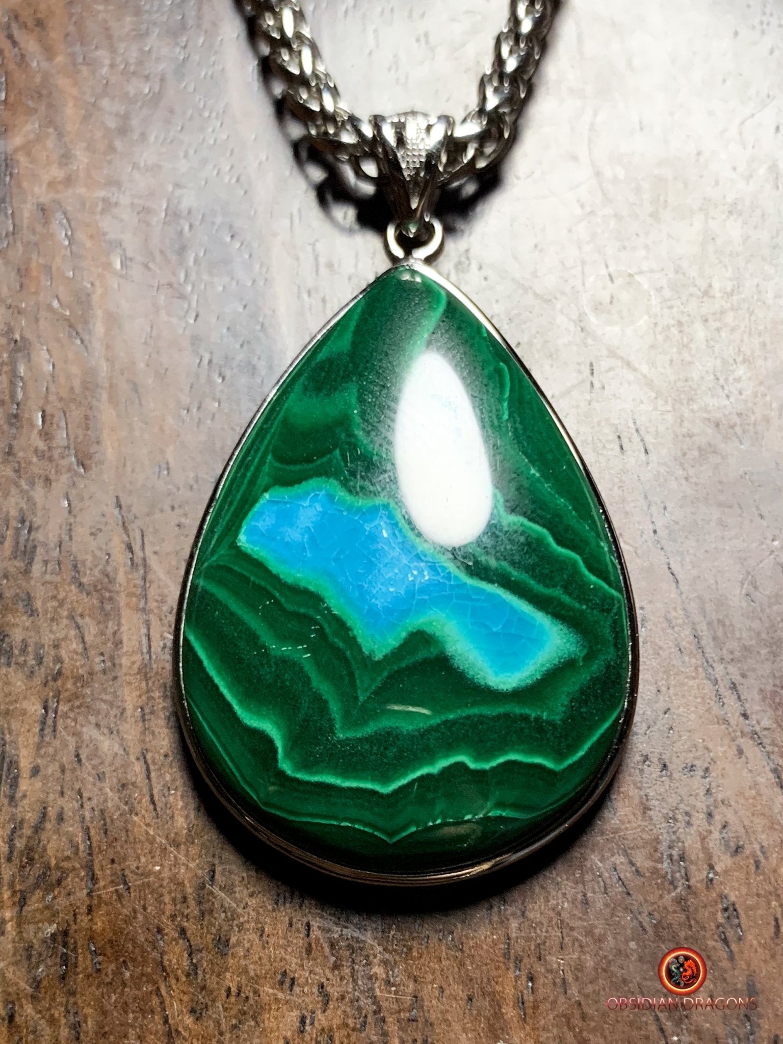 Pendentif chrysocolle malachite authentique- bijou unique | obsidian dragons