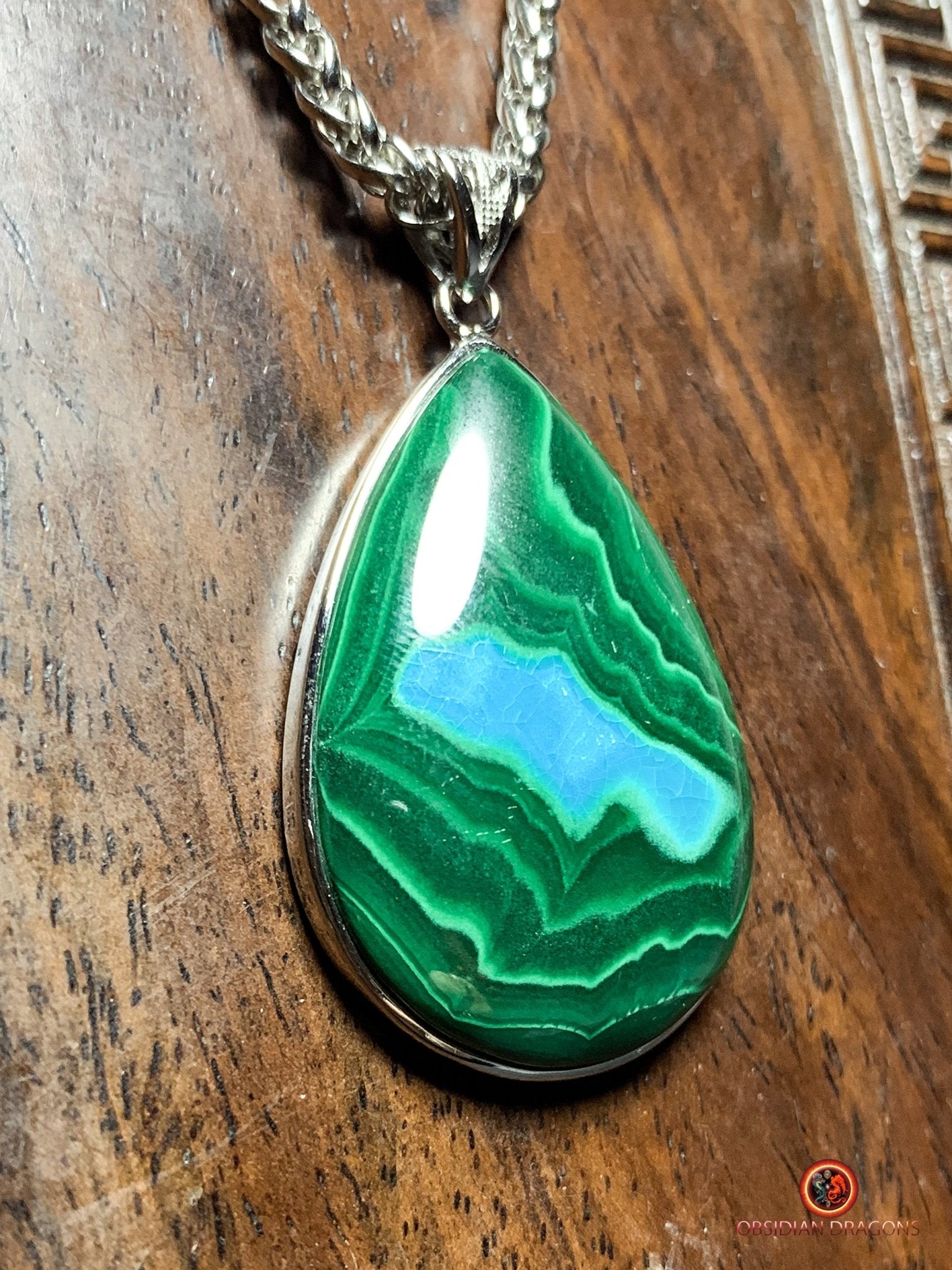 Pendentif chrysocolle malachite authentique- bijou unique | obsidian dragons