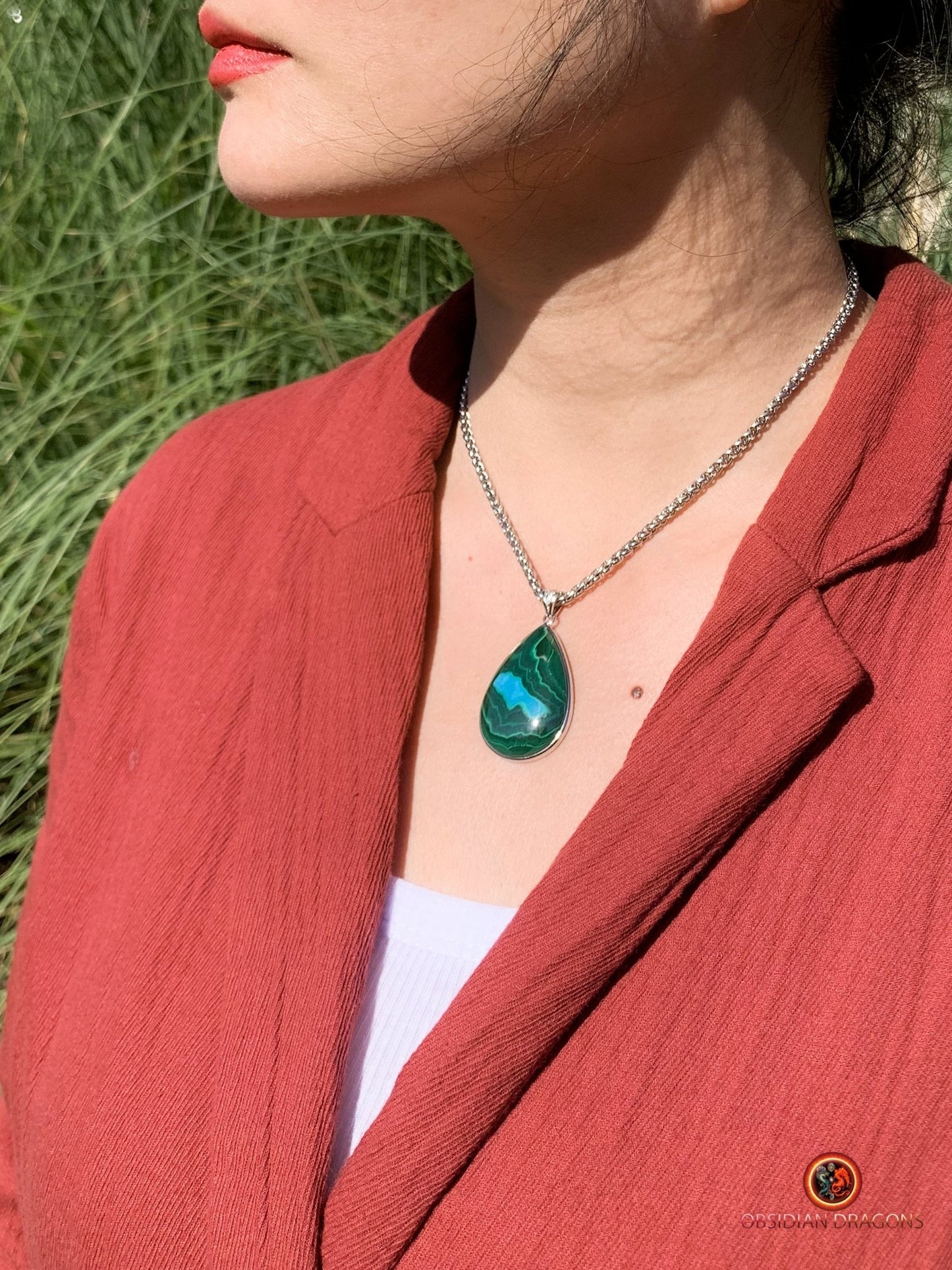 Pendentif chrysocolle malachite authentique- bijou unique | obsidian dragons