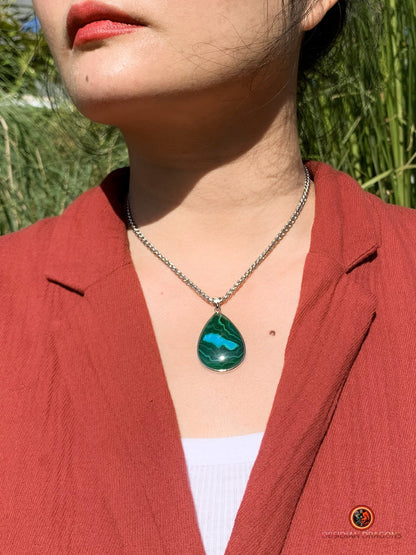 Pendentif chrysocolle malachite authentique- bijou unique | obsidian dragons