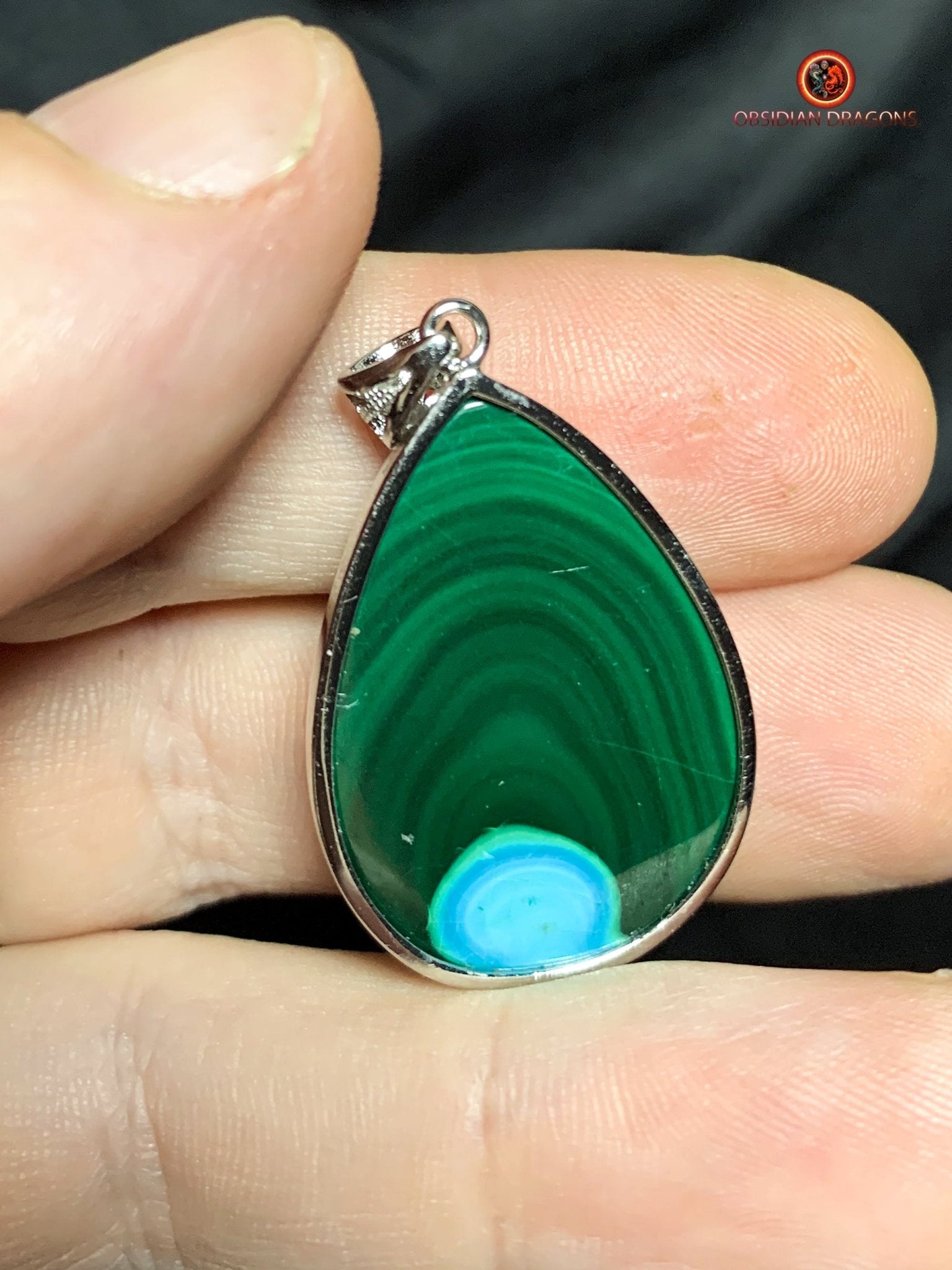 Pendentif chrysocolle malachite - création artisanale en argent | obsidian dragons